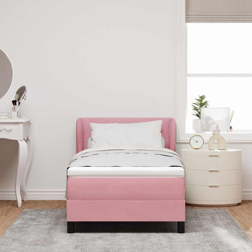 Box spring seng med hovedgærde Lyserød 80 x 200 cm Fløjl
