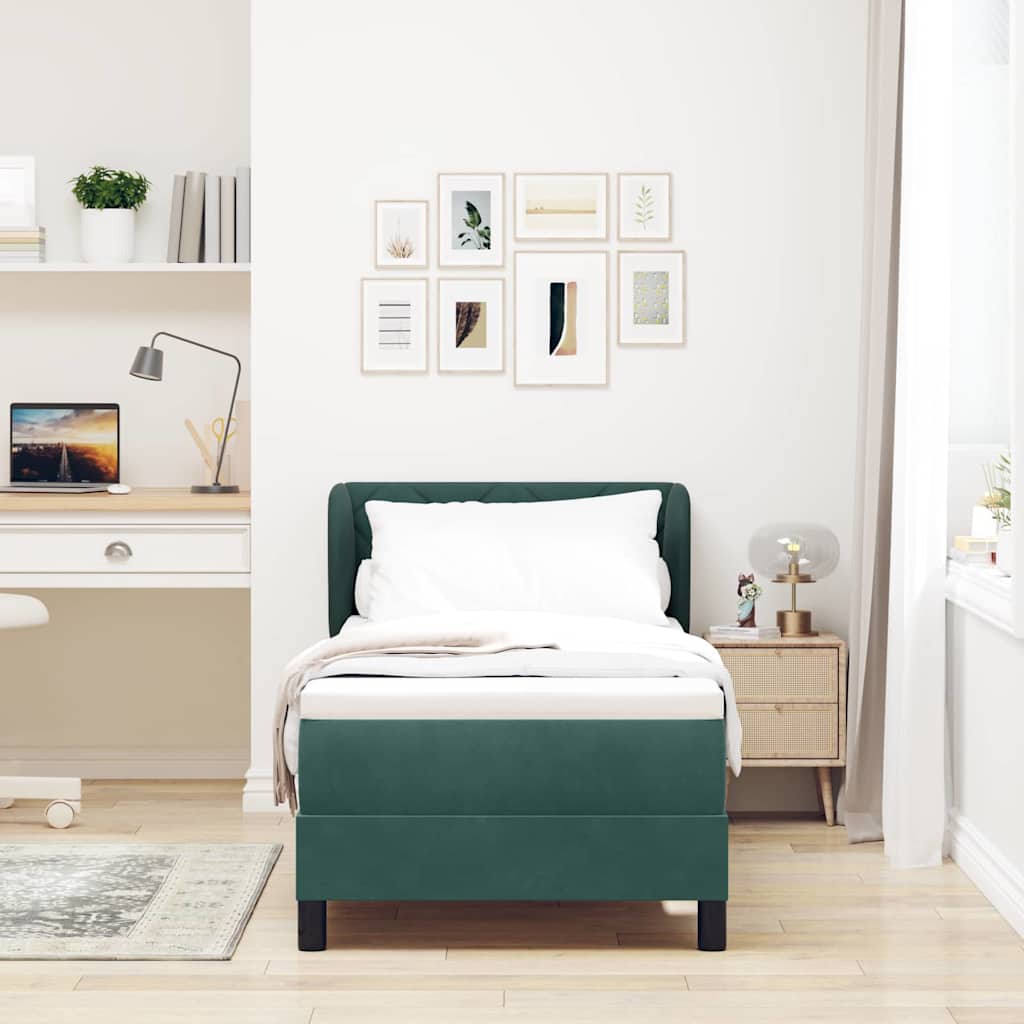 Box spring seng med hovedgærde Mørkegrøn 80 x 200 cm Fløjl