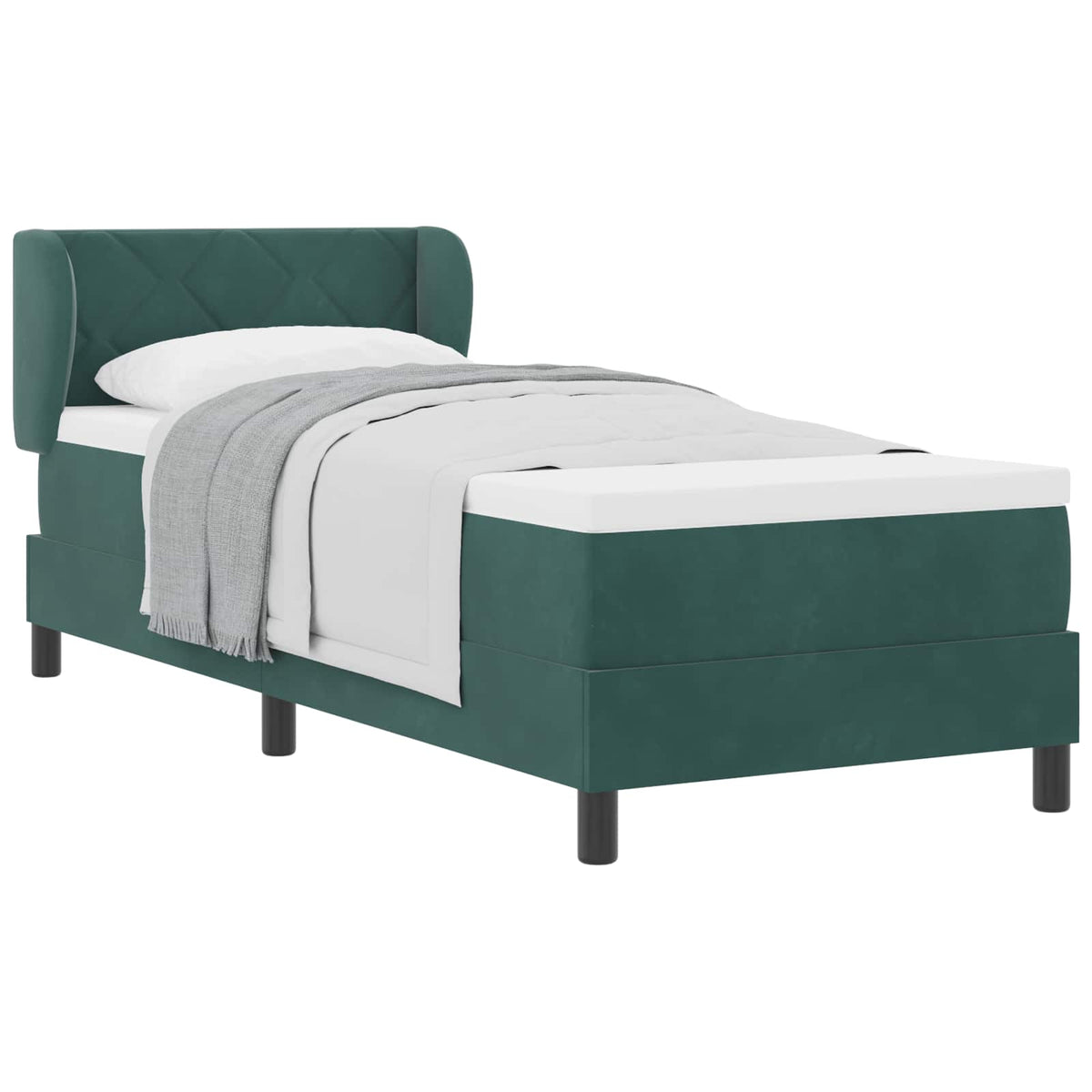 Box spring seng med hovedgærde Mørkegrøn 80 x 200 cm Fløjl