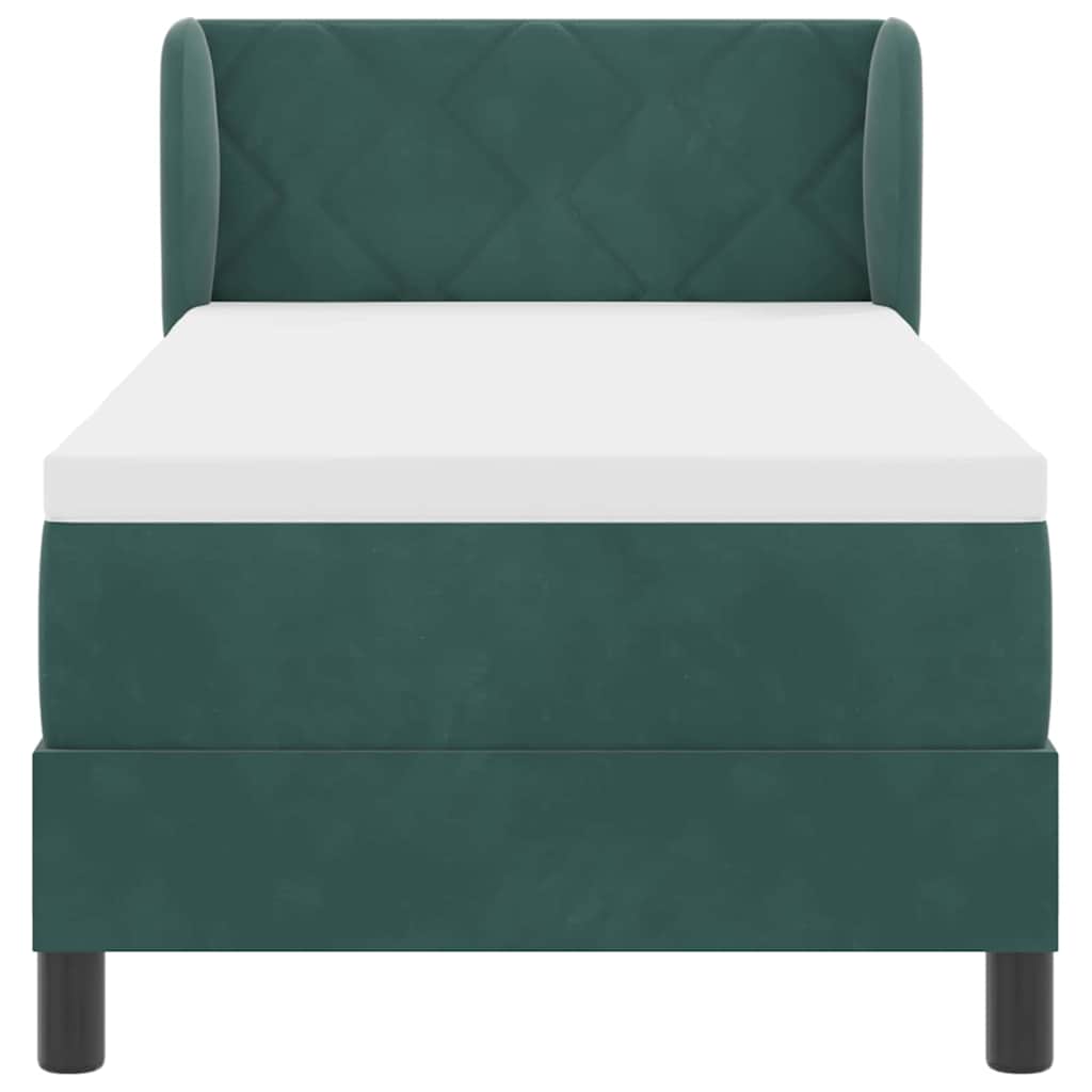 Box spring seng med hovedgærde Mørkegrøn 80 x 200 cm Fløjl