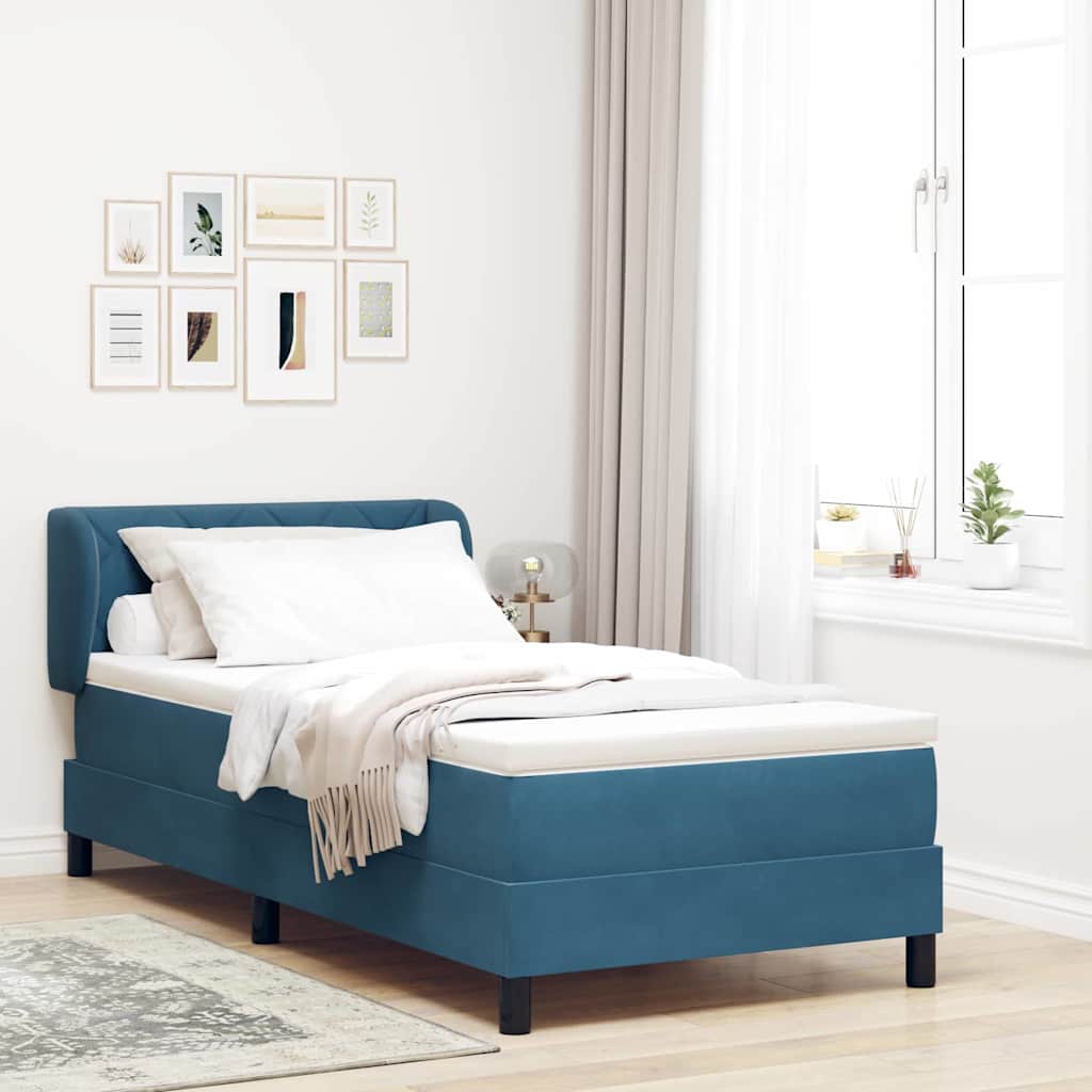 Box spring seng med hovedgærde Mørkeblå 90 x 190 cm Fløjl