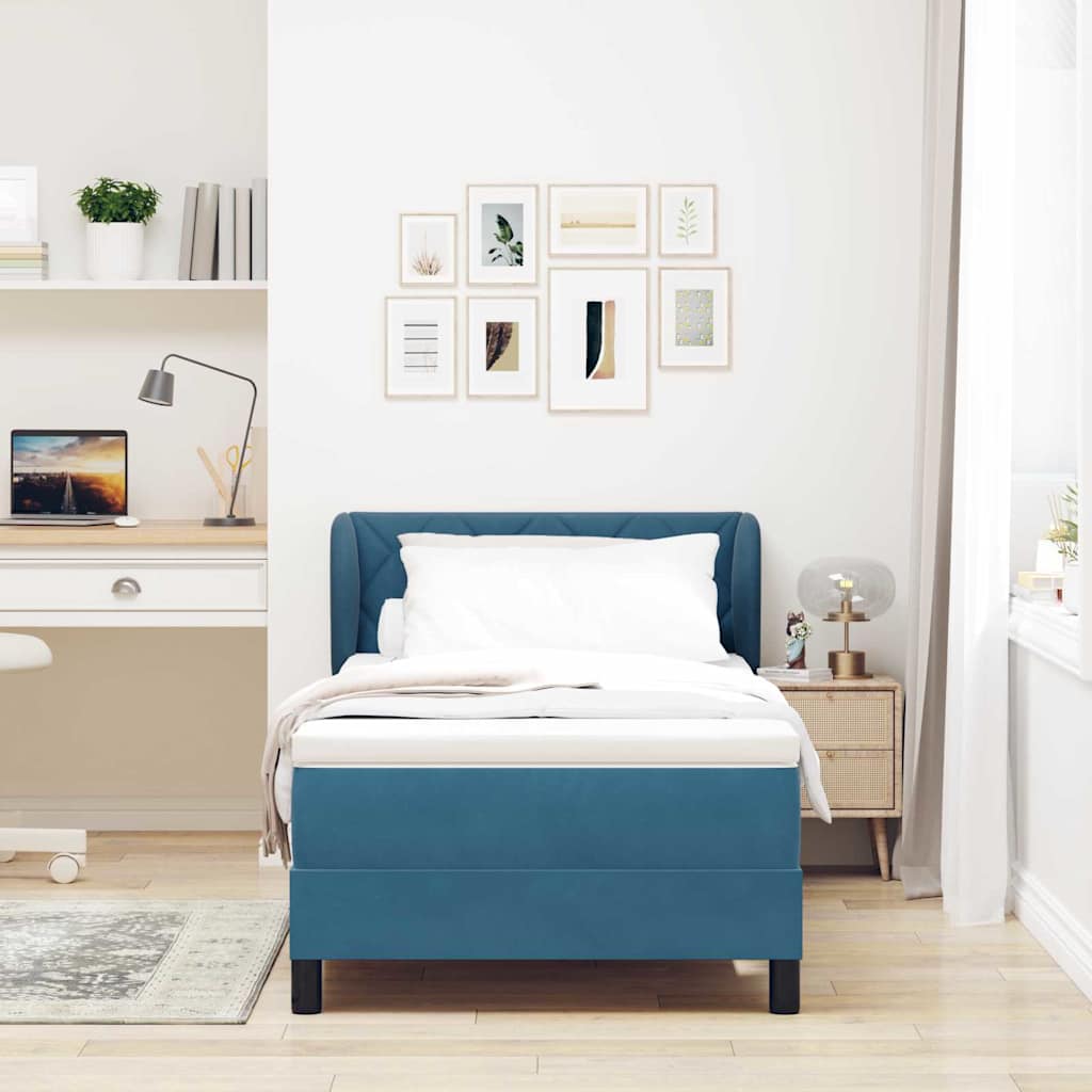 Box spring seng med hovedgærde Mørkeblå 90 x 190 cm Fløjl