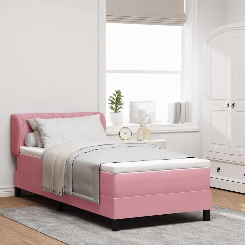 Box spring seng med hovedgærde Lyserød 90 x 190 cm Fløjl