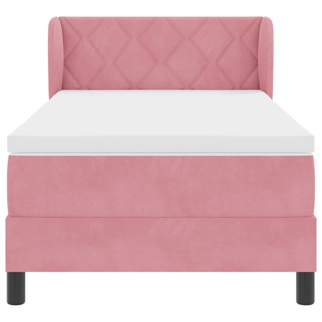 Box spring seng med hovedgærde Lyserød 90 x 190 cm Fløjl