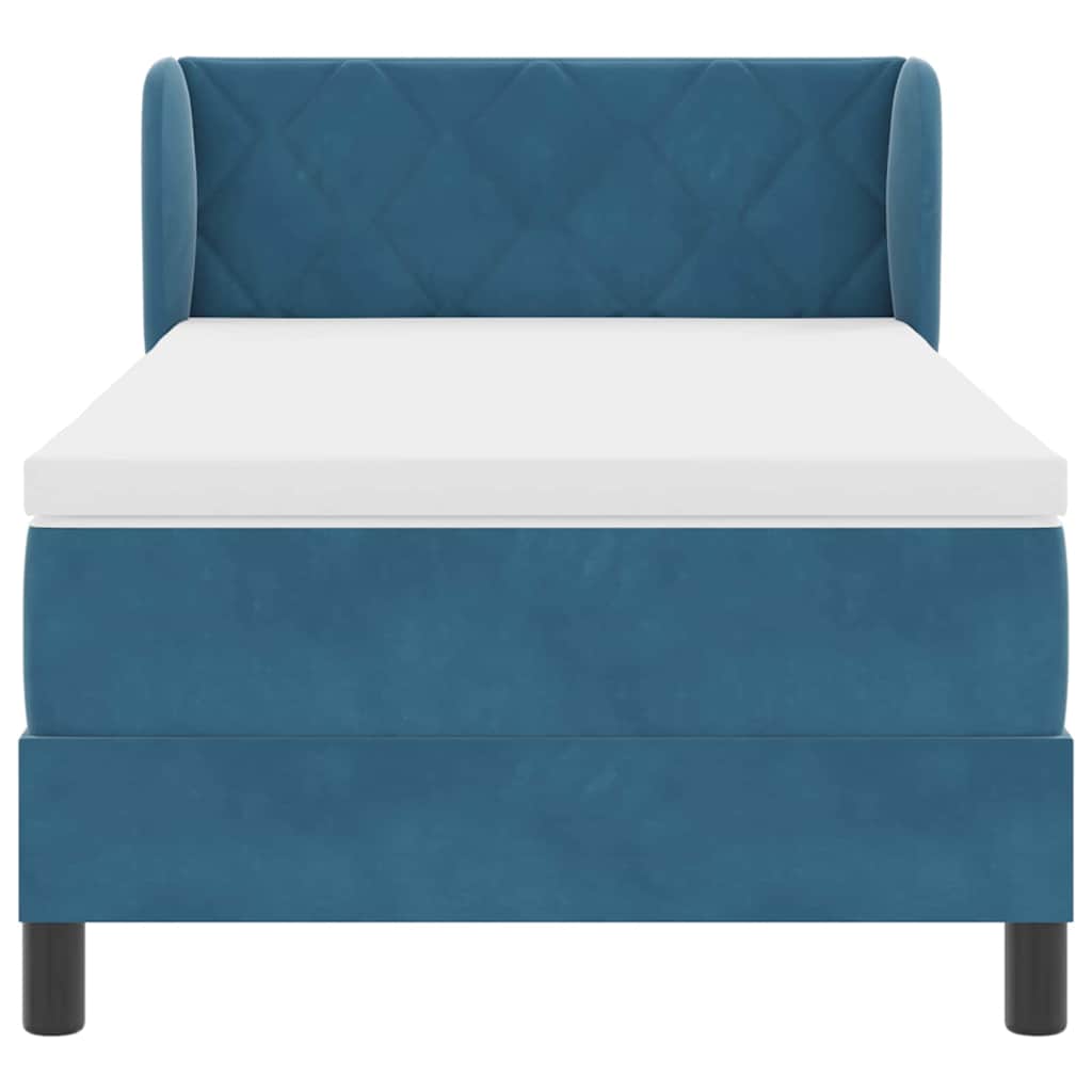 Box spring seng med hovedgærde Mørkeblå 90 x 200 cm Fløjl