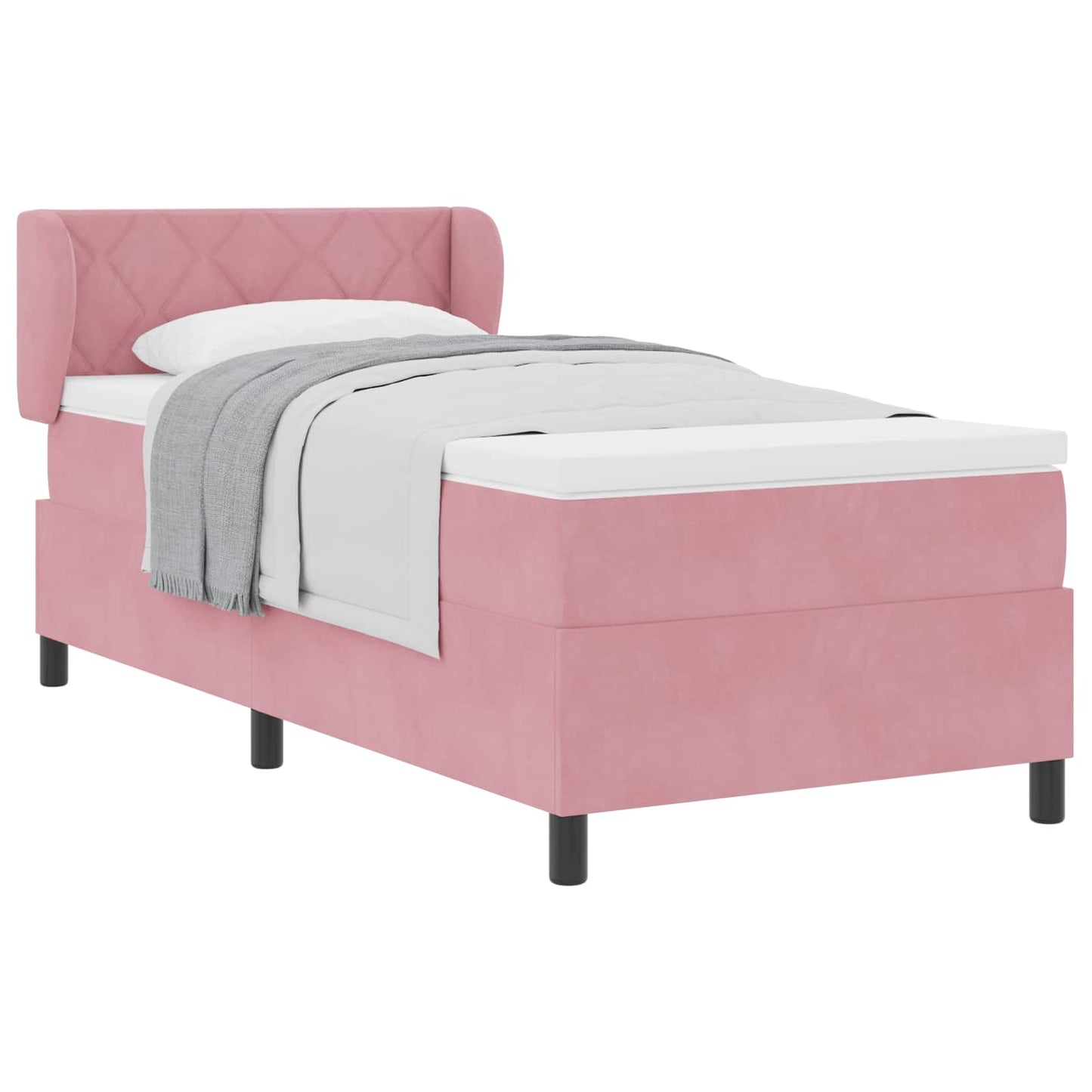 Box spring seng med hovedgærde Lyserød 90 x 200 cm Fløjl