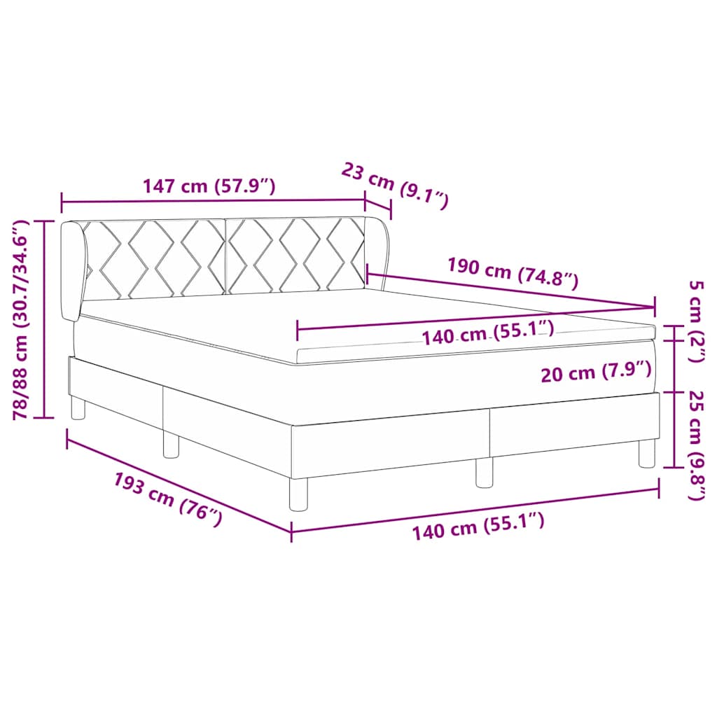 Box spring seng med hovedgærde Mørkegrå 140 x 190 cm Fløjl