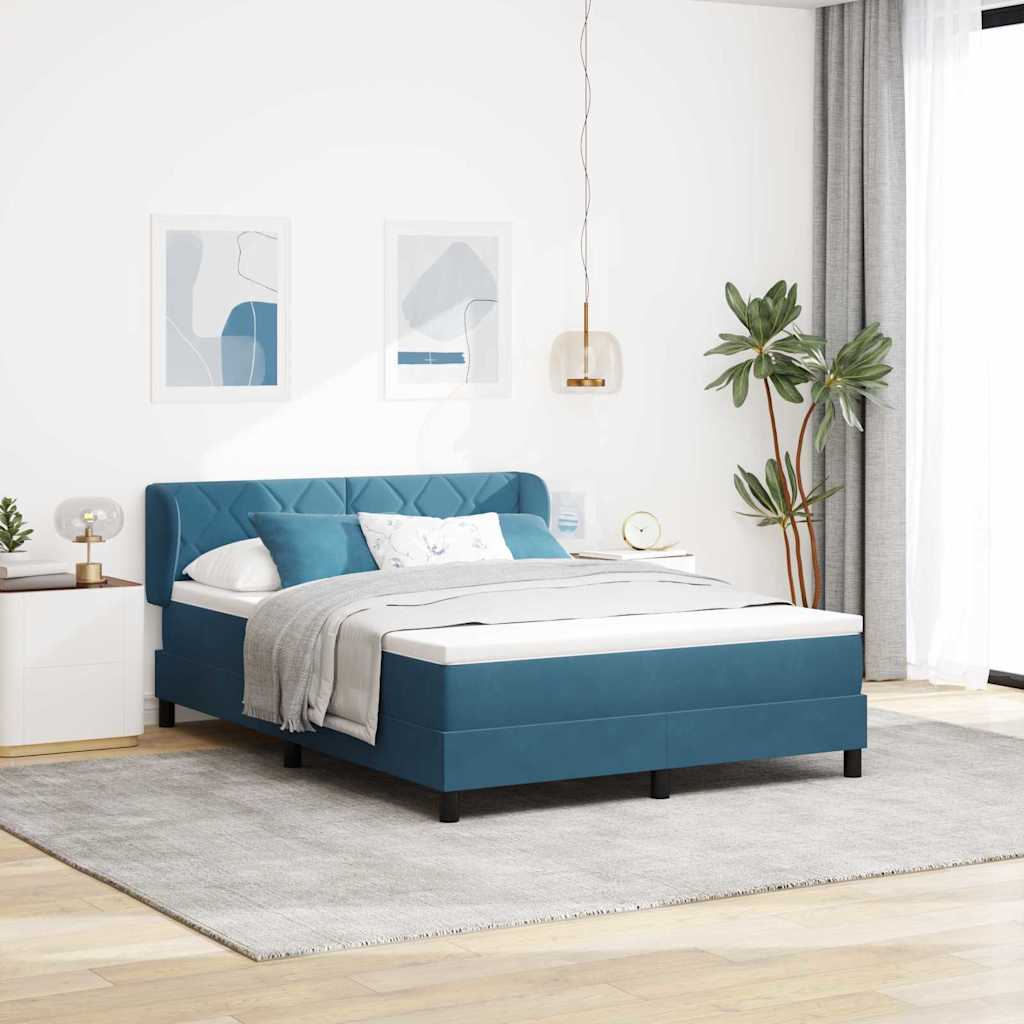 Box spring seng med hovedgærde Mørkeblå 140 x 190 cm Fløjl