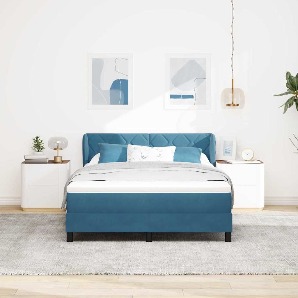 Box spring seng med hovedgærde Mørkeblå 140 x 190 cm Fløjl