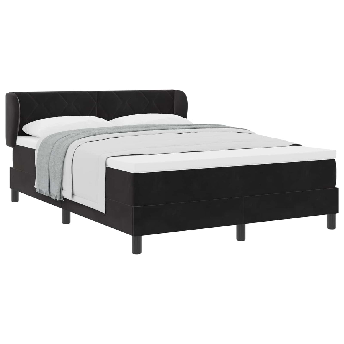 Box spring seng med hovedgærde Sort 160 x 200 cm Fløjl