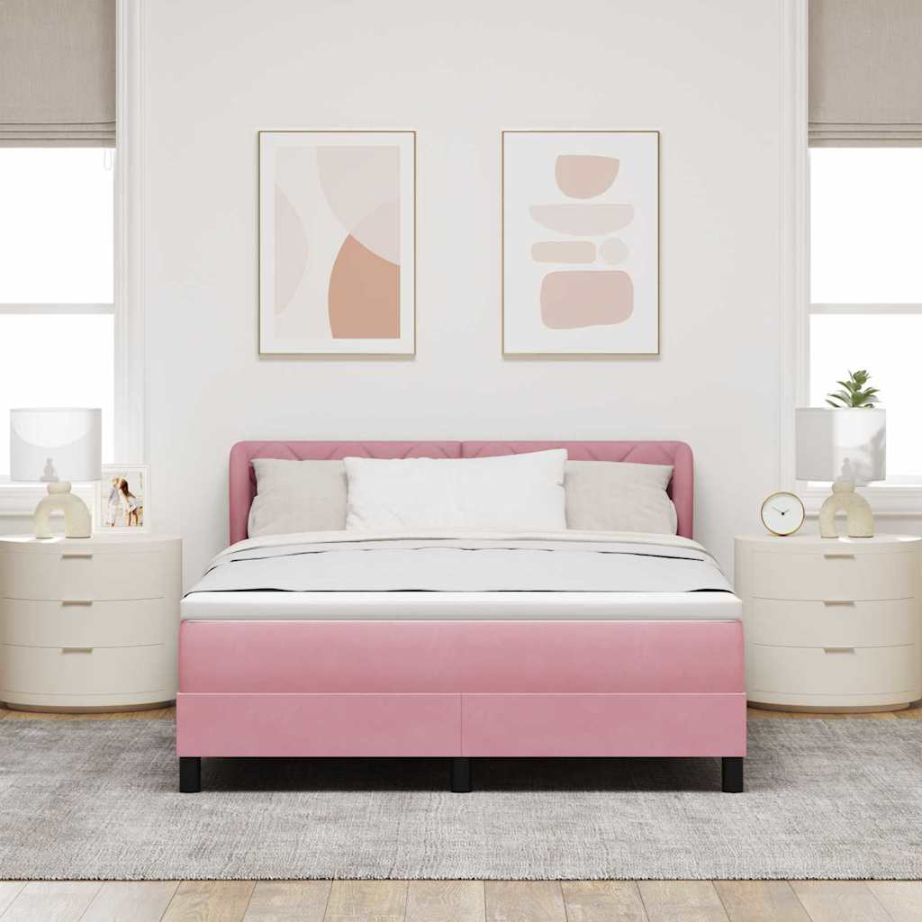 Box spring seng med hovedgærde Lyserød 160 x 200 cm Fløjl