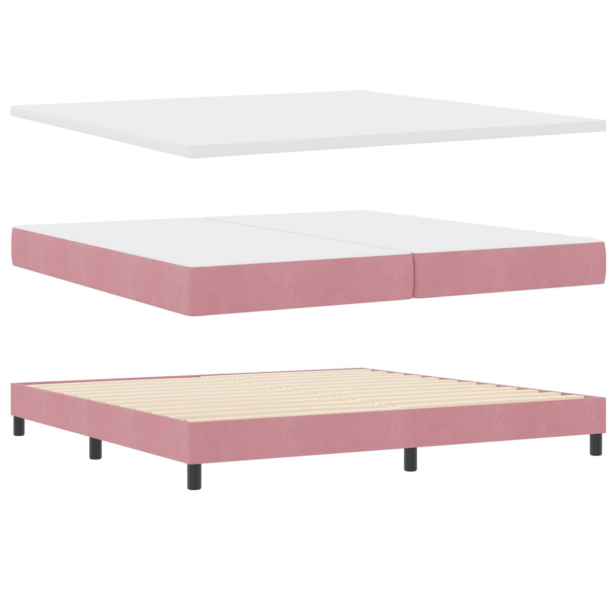 Box spring seng med hovedgærde Lyserød 200 x 200 cm Fløjl