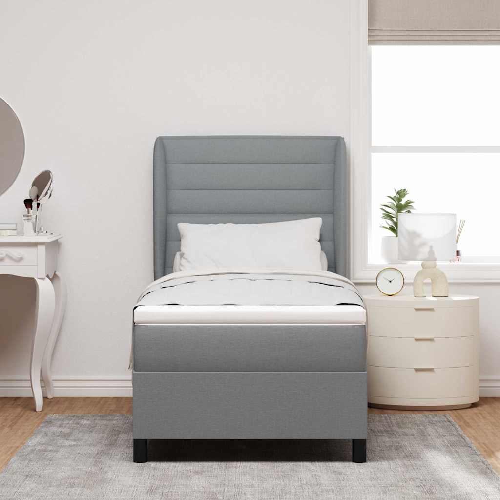 Box spring seng med madras Lysegrå 90 x 200 cm Stof
