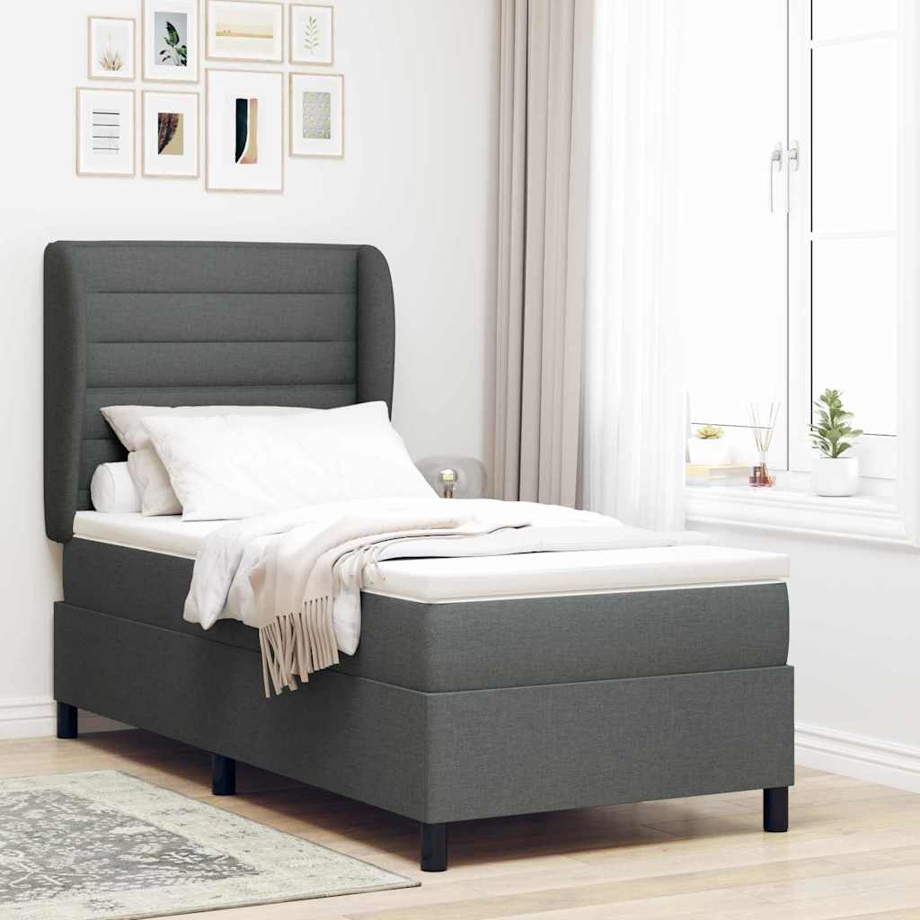 Box spring seng med madras Mørkegrå 90 x 200 cm Stof