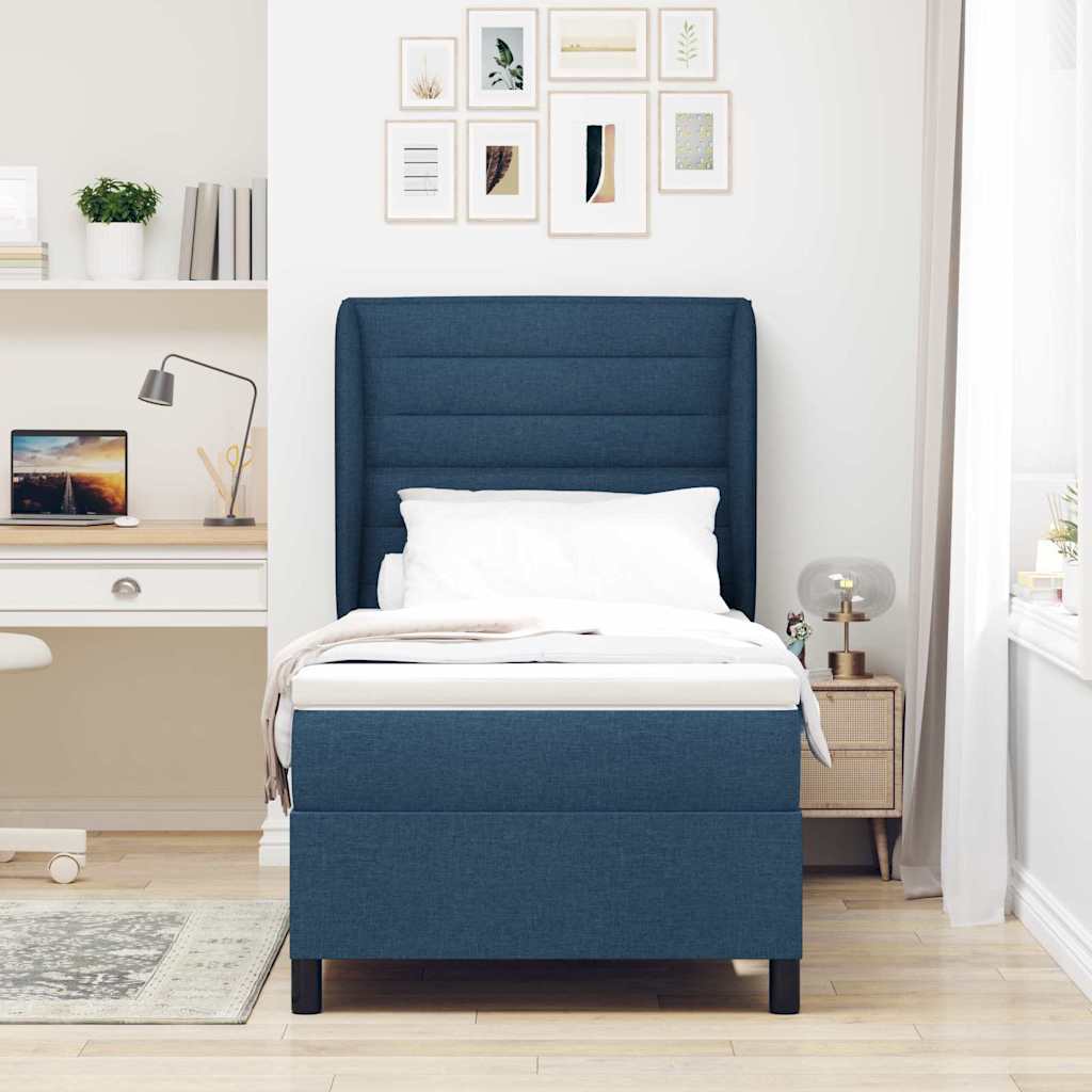 Box spring seng med madras med hovedgærde Blå 100 x 200 cm Stof