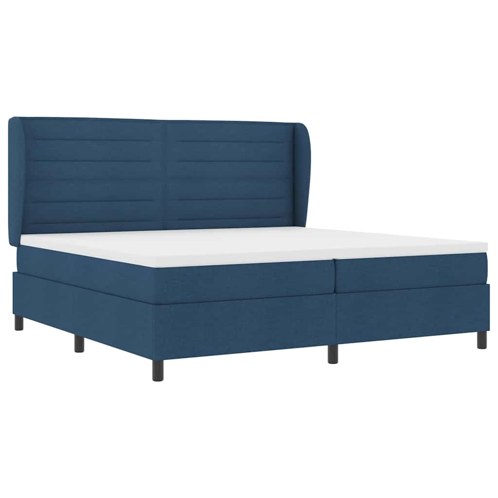 Box spring seng med madras med hovedgærde Blå 200 x 200 cm Stof