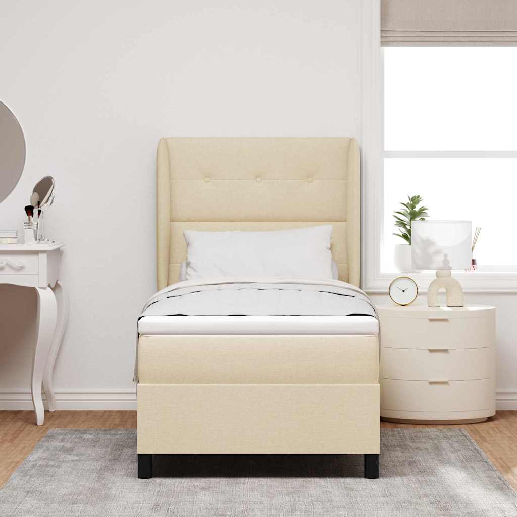Box spring seng med hovedgærde Creme 90 x 190 cm Stof