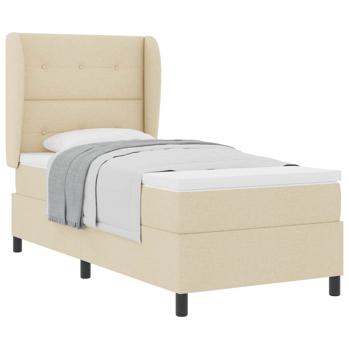 Box spring seng med hovedgærde Creme 90 x 200 cm Stof