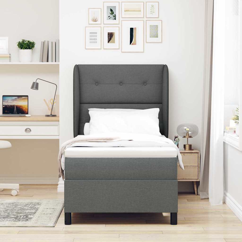 Box spring seng med hovedgærde Mørkegrå 100 x 200 cm Stof