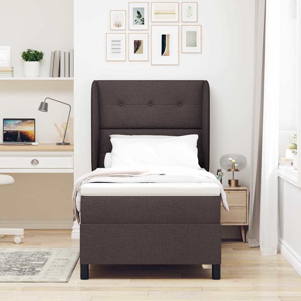Box spring seng med hovedgærde Mørkebrun 100 x 200 cm Stof