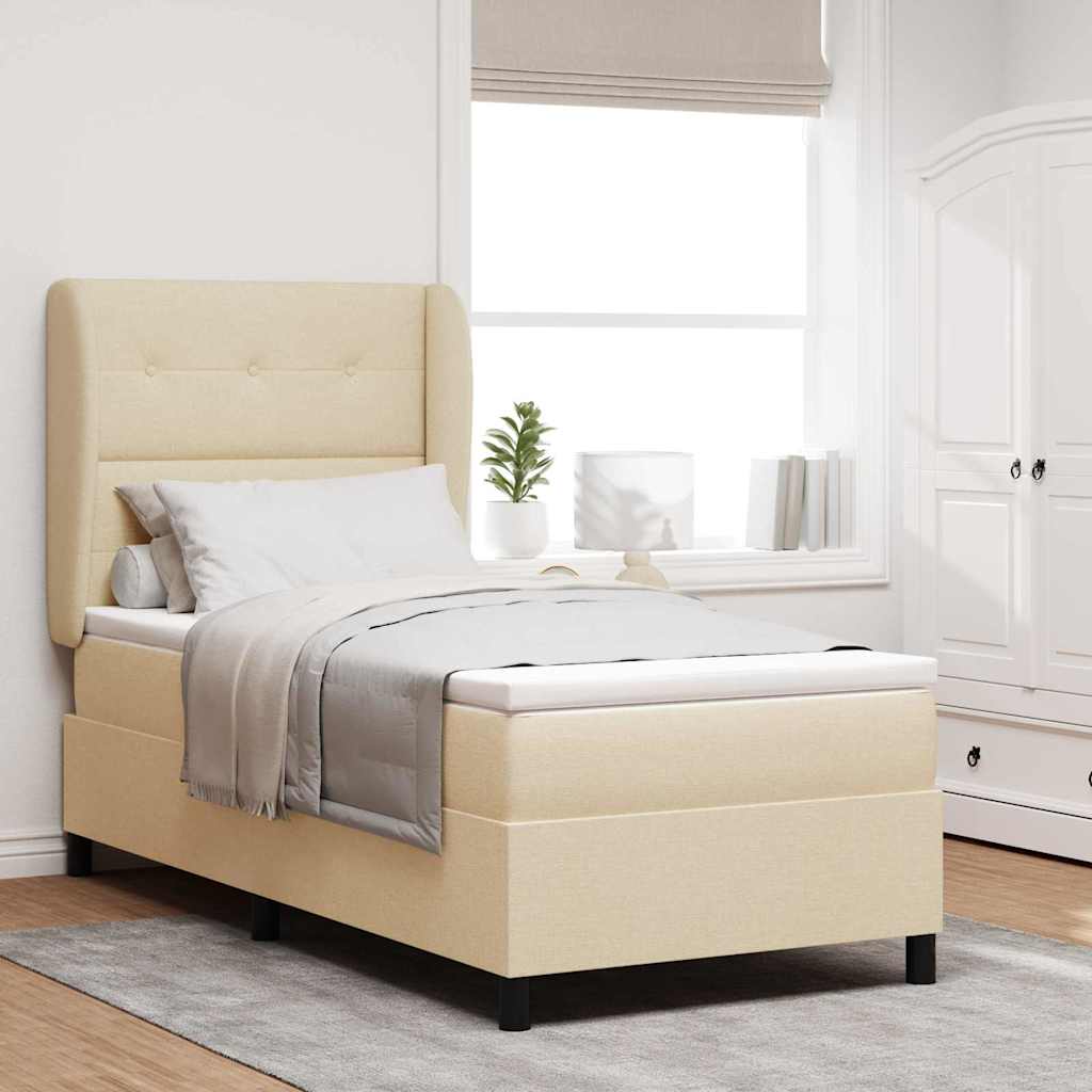 Box spring seng med hovedgærde Creme 100 x 200 cm Stof