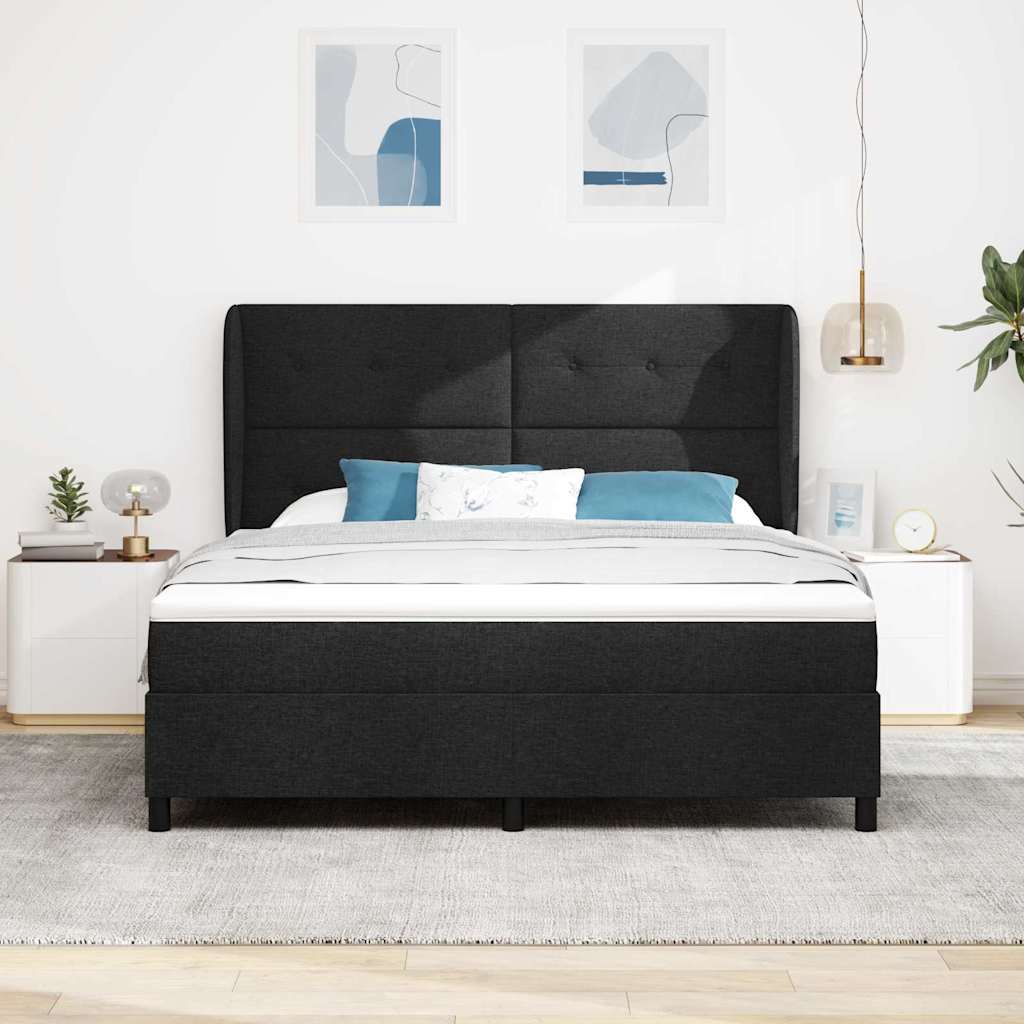 Box spring seng med hovedgærde Sort 180 x 200 cm Stof