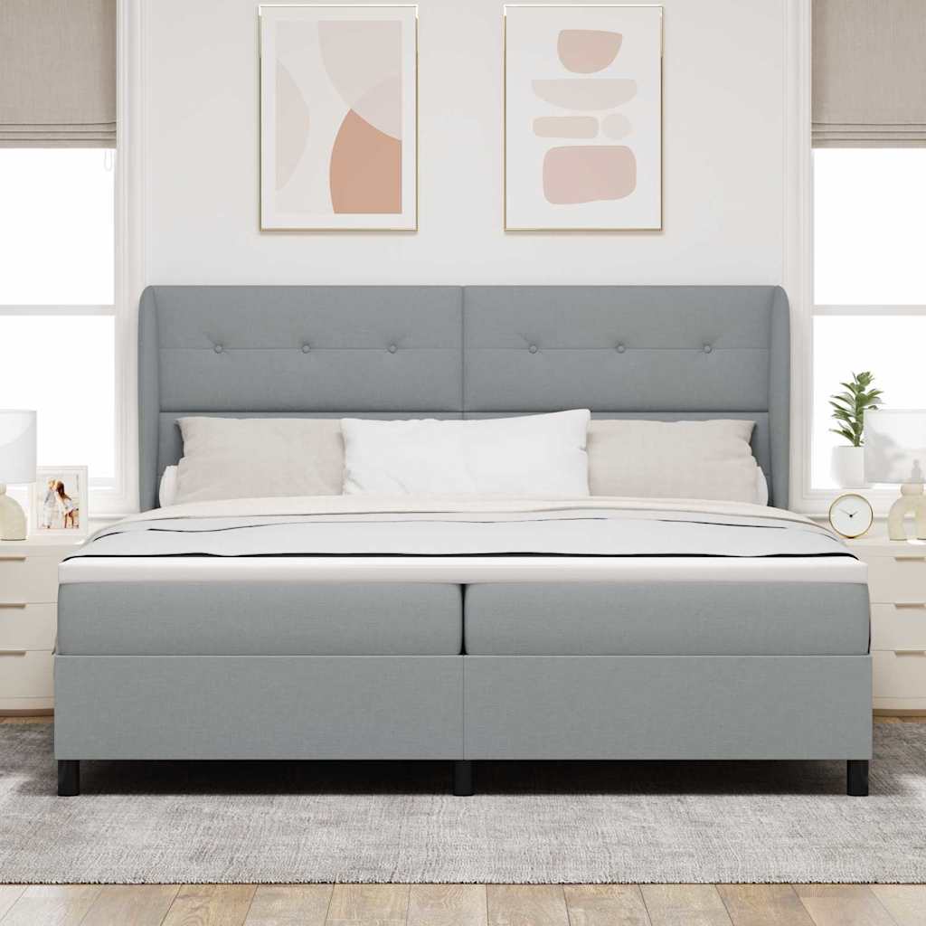 Box spring seng med hovedgærde Lysegrå 200 x 200 cm Stof