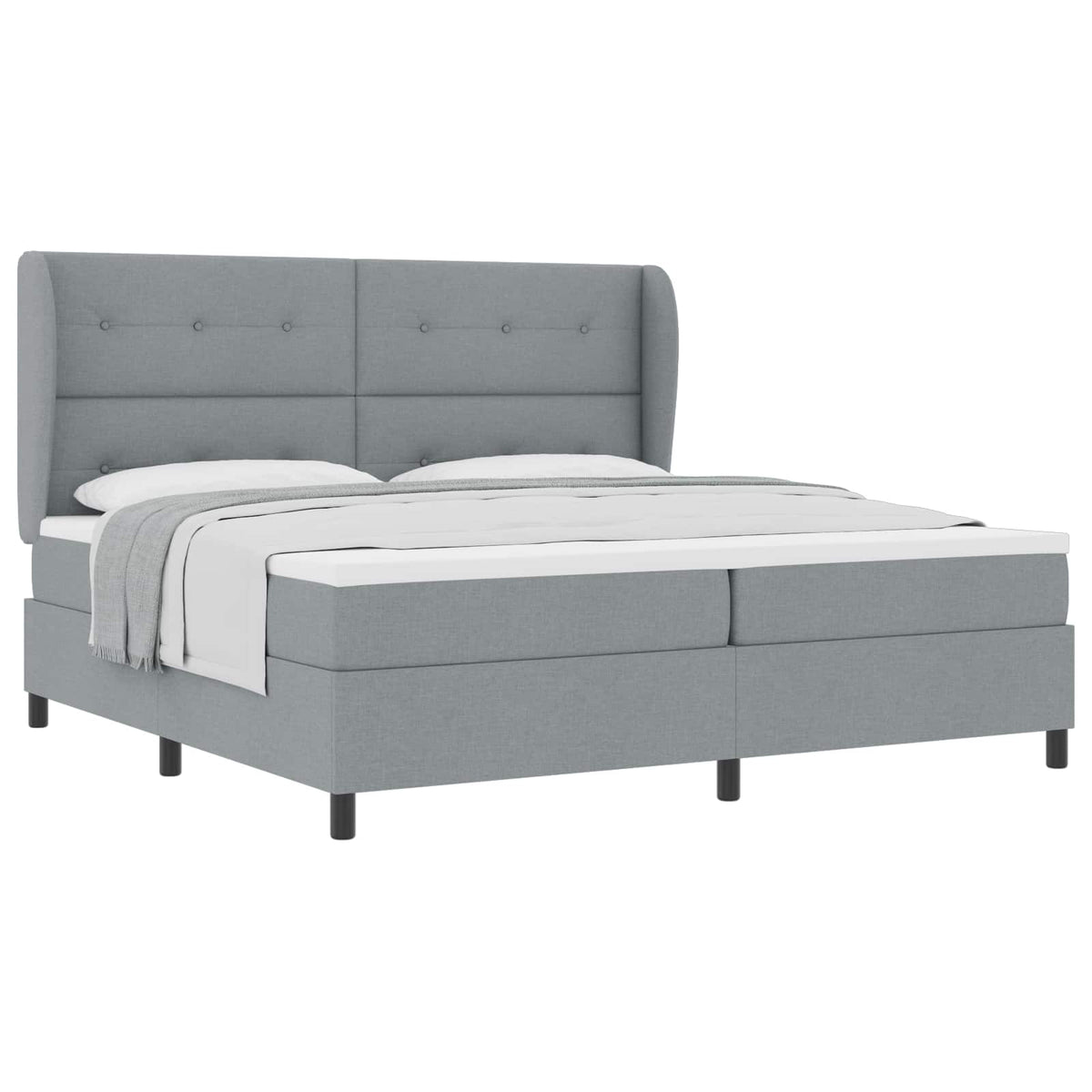 Box spring seng med hovedgærde Lysegrå 200 x 200 cm Stof