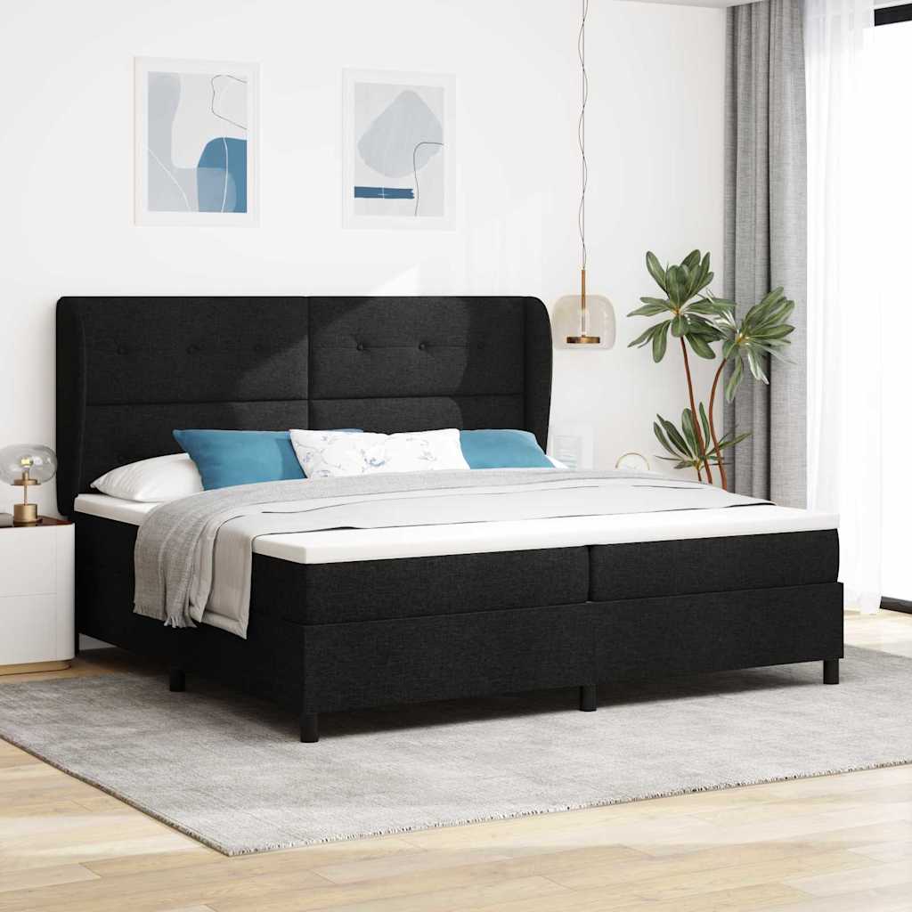 Box spring seng med hovedgærde Sort 200 x 200 cm Stof