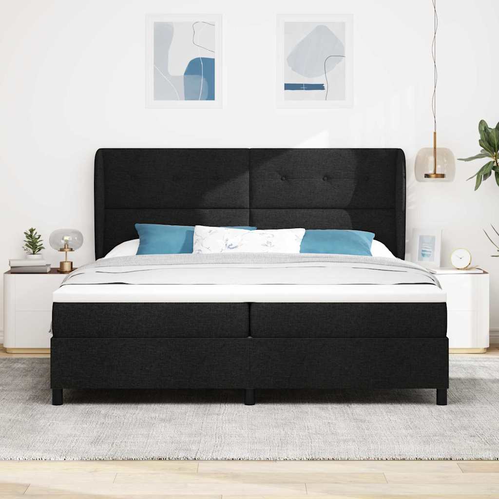 Box spring seng med hovedgærde Sort 200 x 200 cm Stof