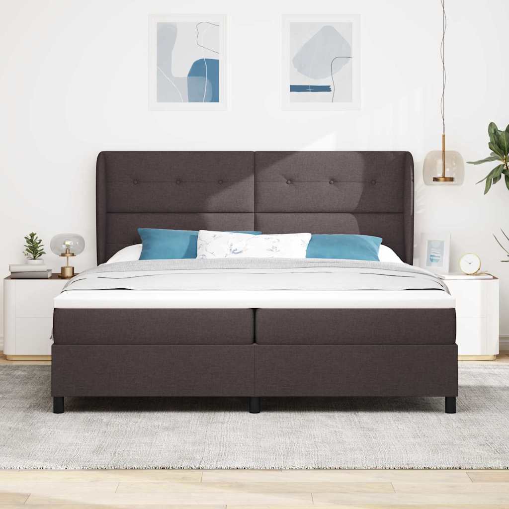 Box spring seng med hovedgærde Mørkebrun 200 x 200 cm Stof
