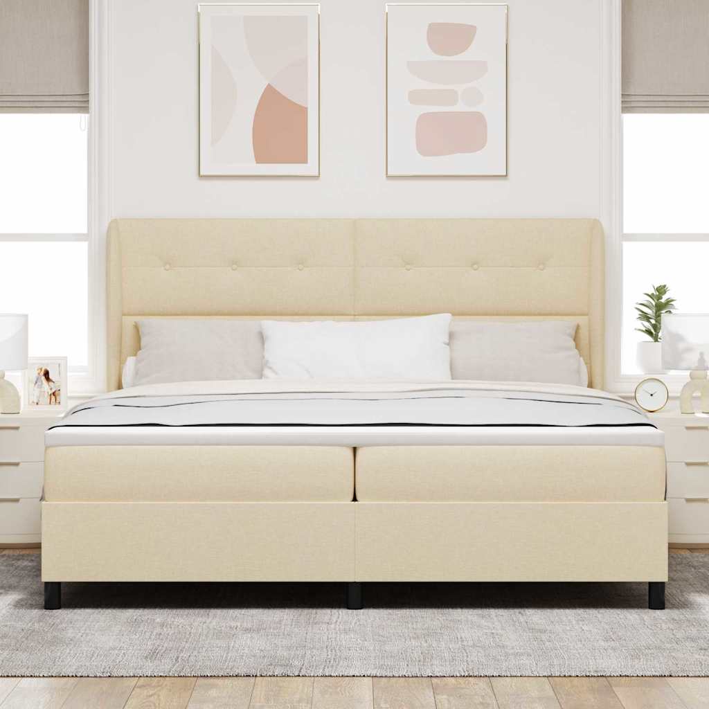 Box spring seng med hovedgærde Creme 200 x 200 cm Stof