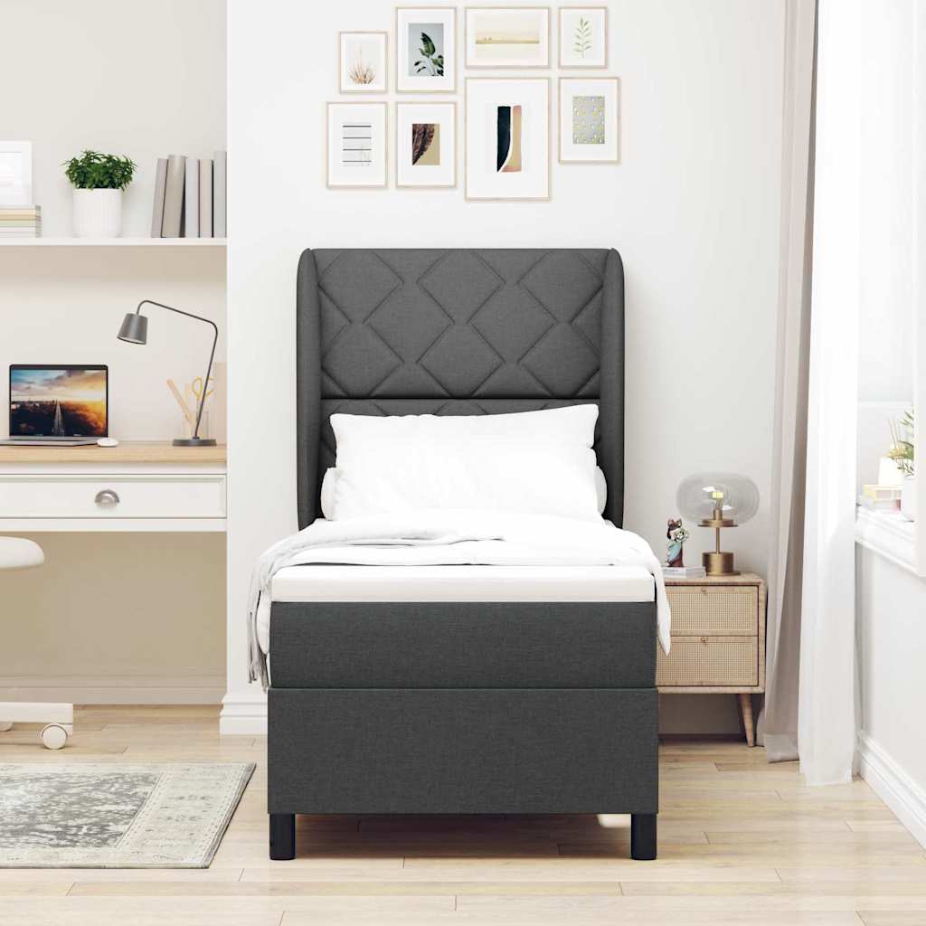 Box spring seng med hovedgærde Mørkegrå 80 x 200 cm Stof