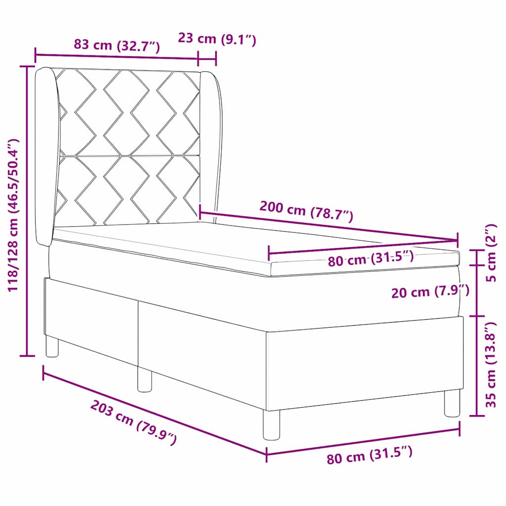 Box spring seng med hovedgærde Sort 80 x 200 cm Stof