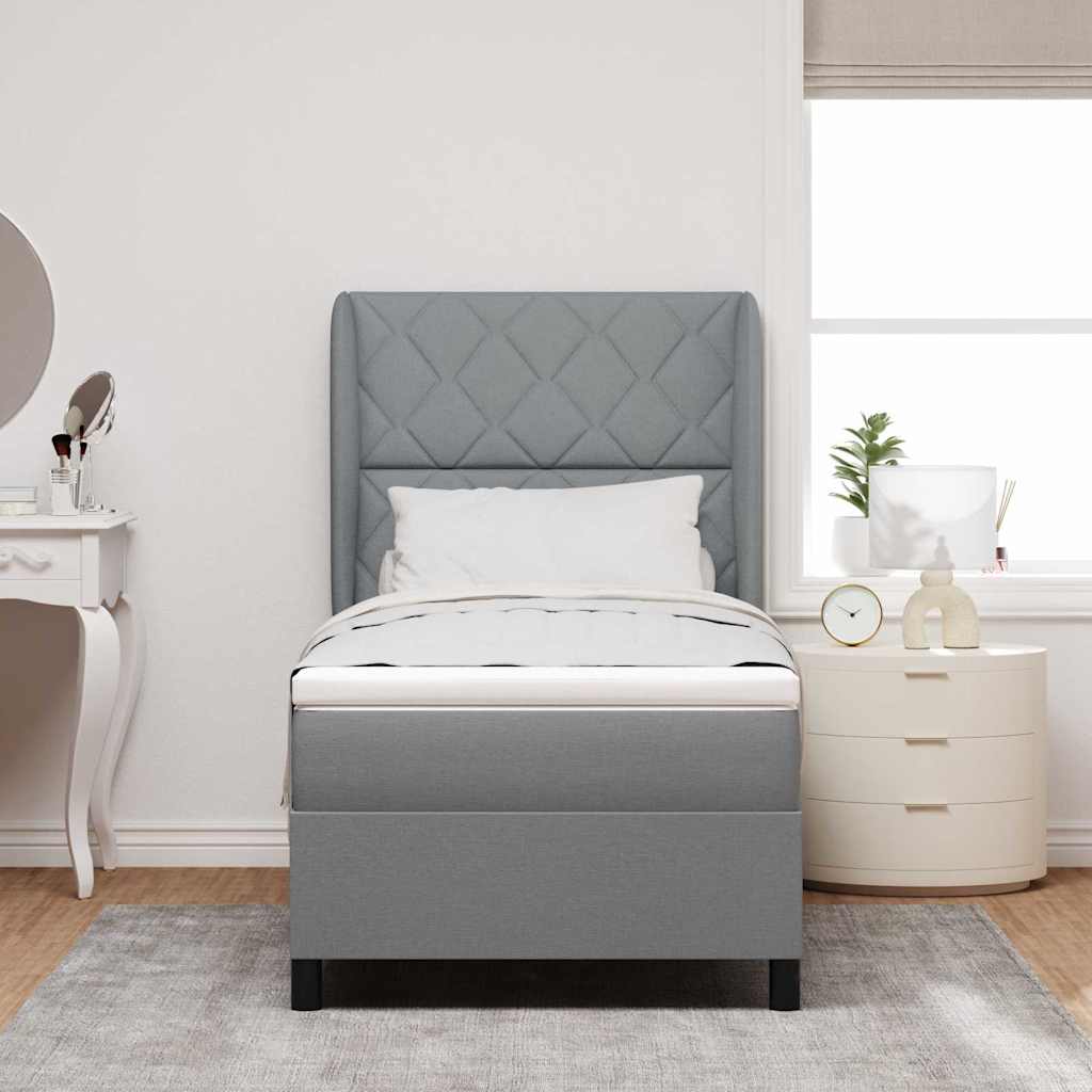 Box spring seng med hovedgærde Lysegrå 90 x 190 cm Stof