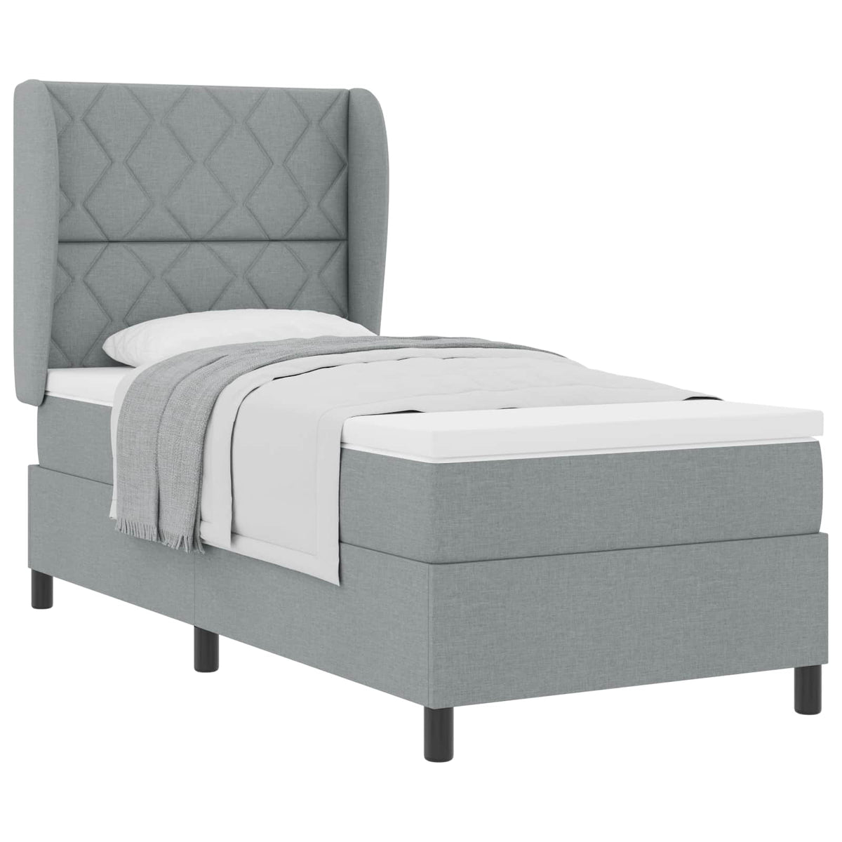Box spring seng med hovedgærde Lysegrå 90 x 190 cm Stof