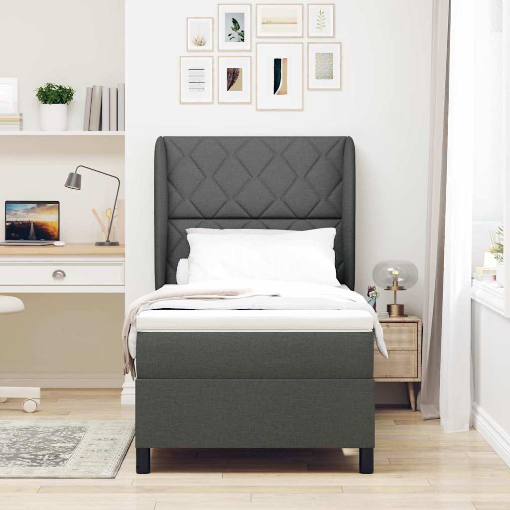 Box spring seng med hovedgærde Mørkegrå 90 x 190 cm Stof