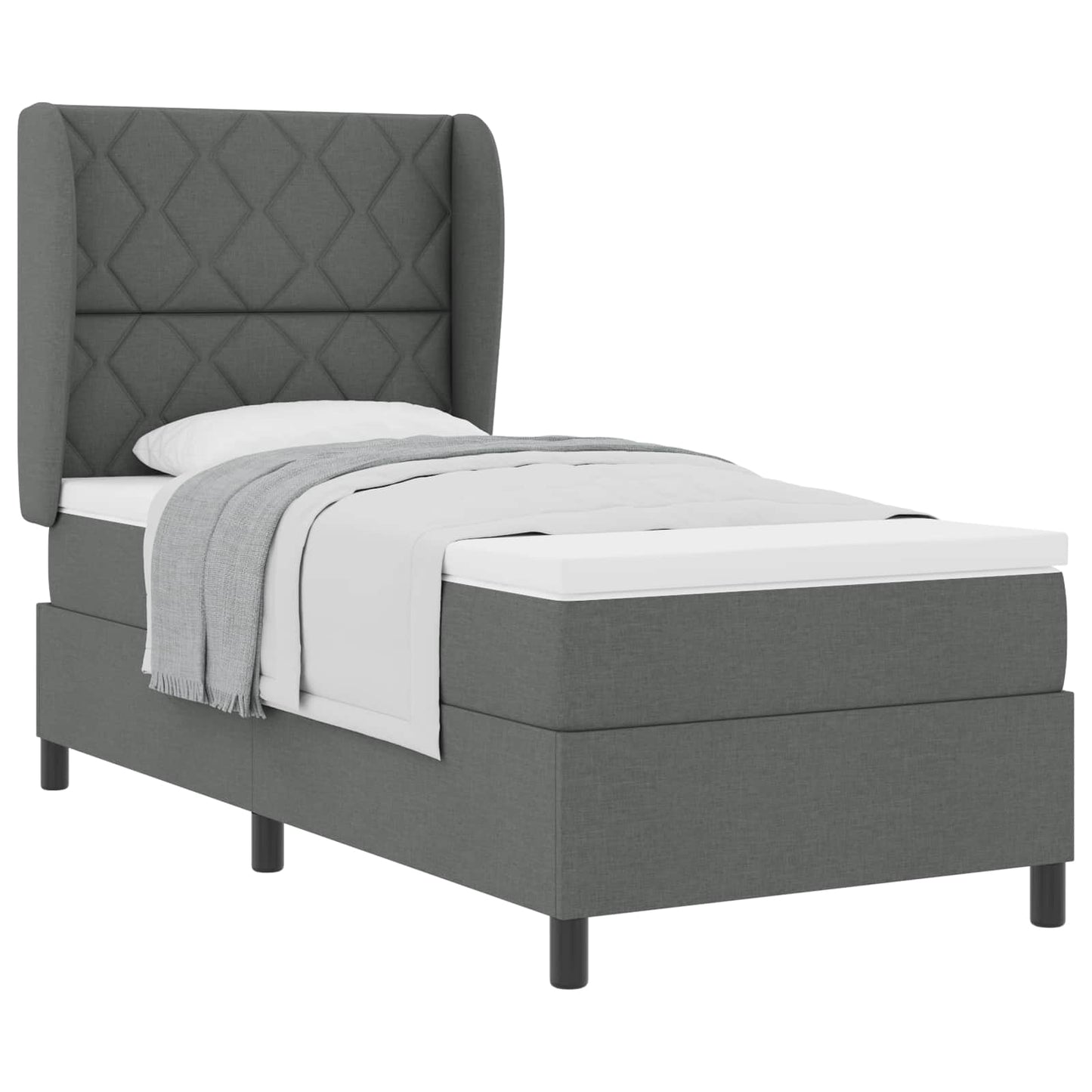 Box spring seng med hovedgærde Mørkegrå 90 x 190 cm Stof