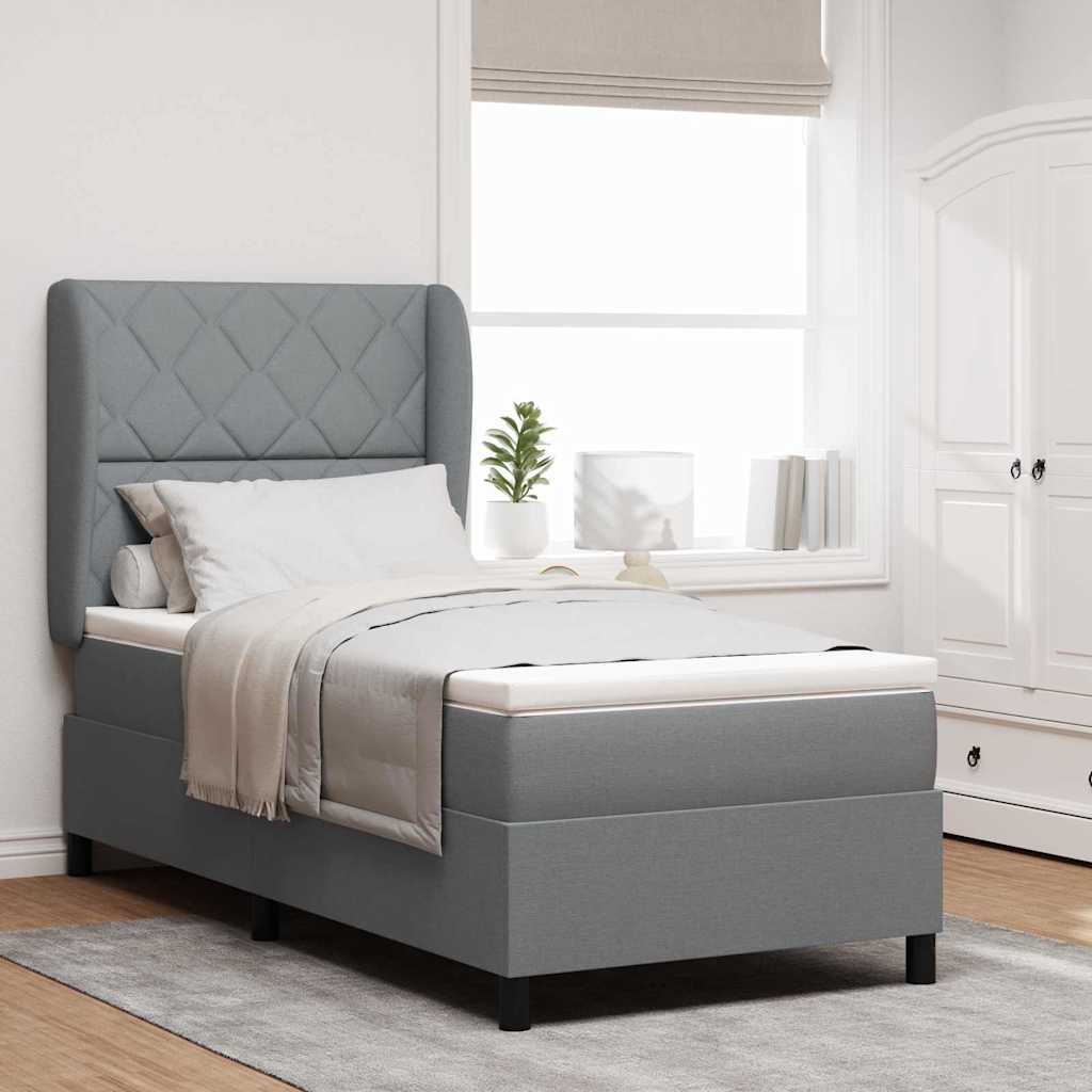 Box spring seng med hovedgærde Lysegrå 90 x 200 cm Stof