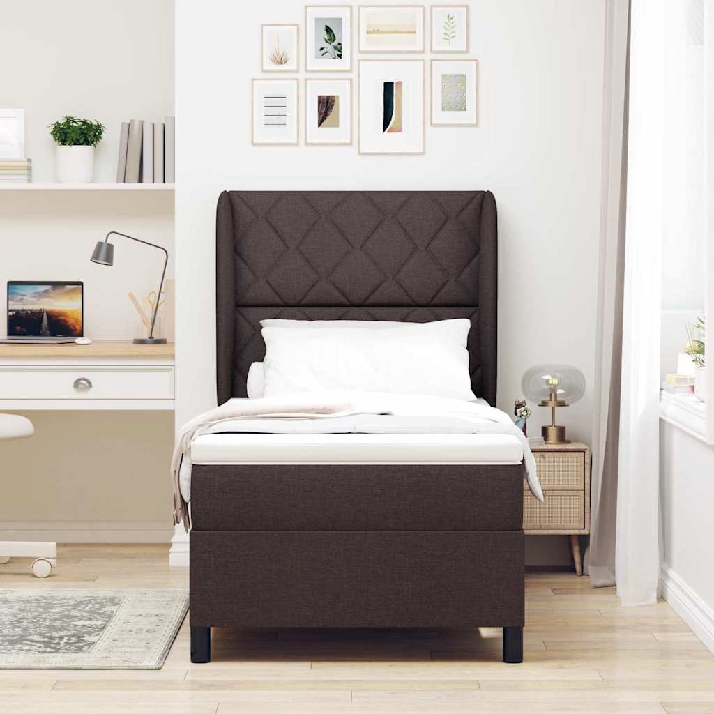 Box spring seng med hovedgærde Mørkebrun 90 x 200 cm Stof