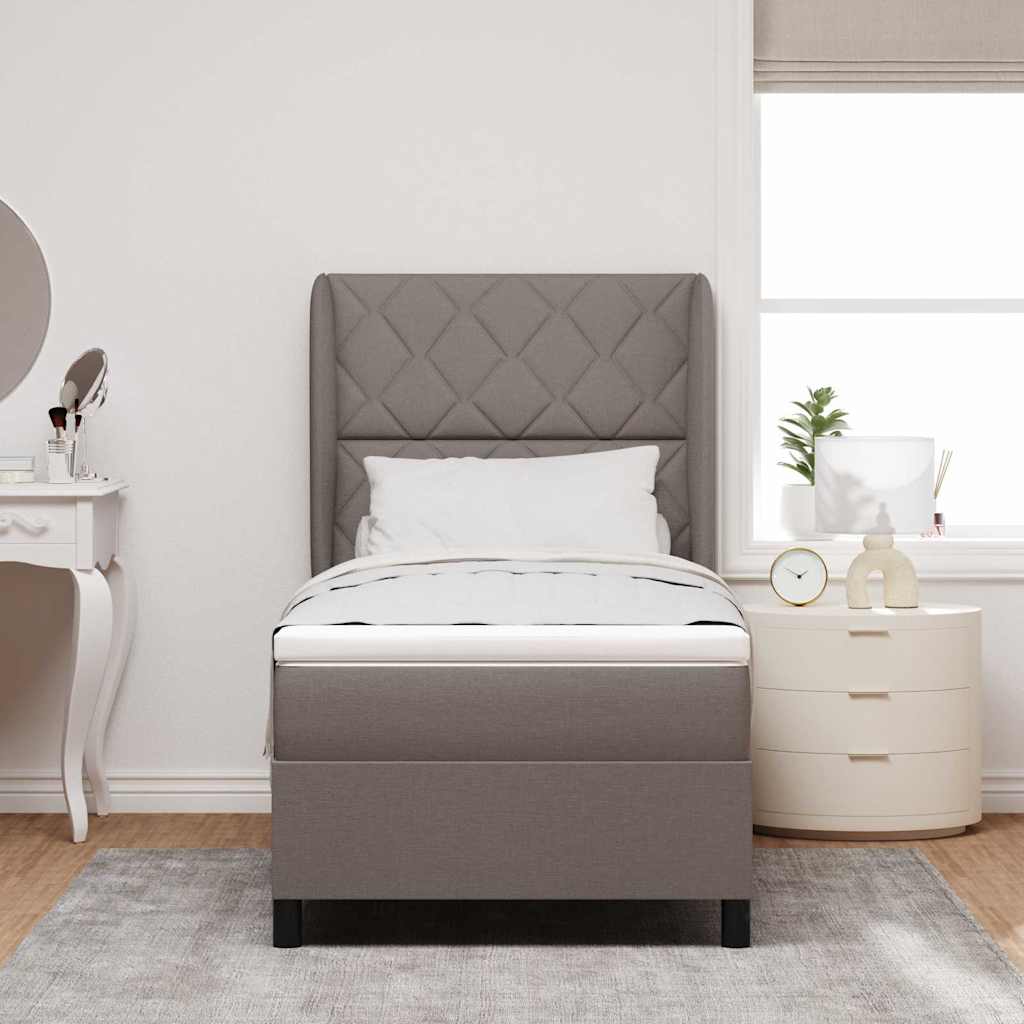 Box spring seng med hovedgærde Gråbrun 90 x 200 cm Stof