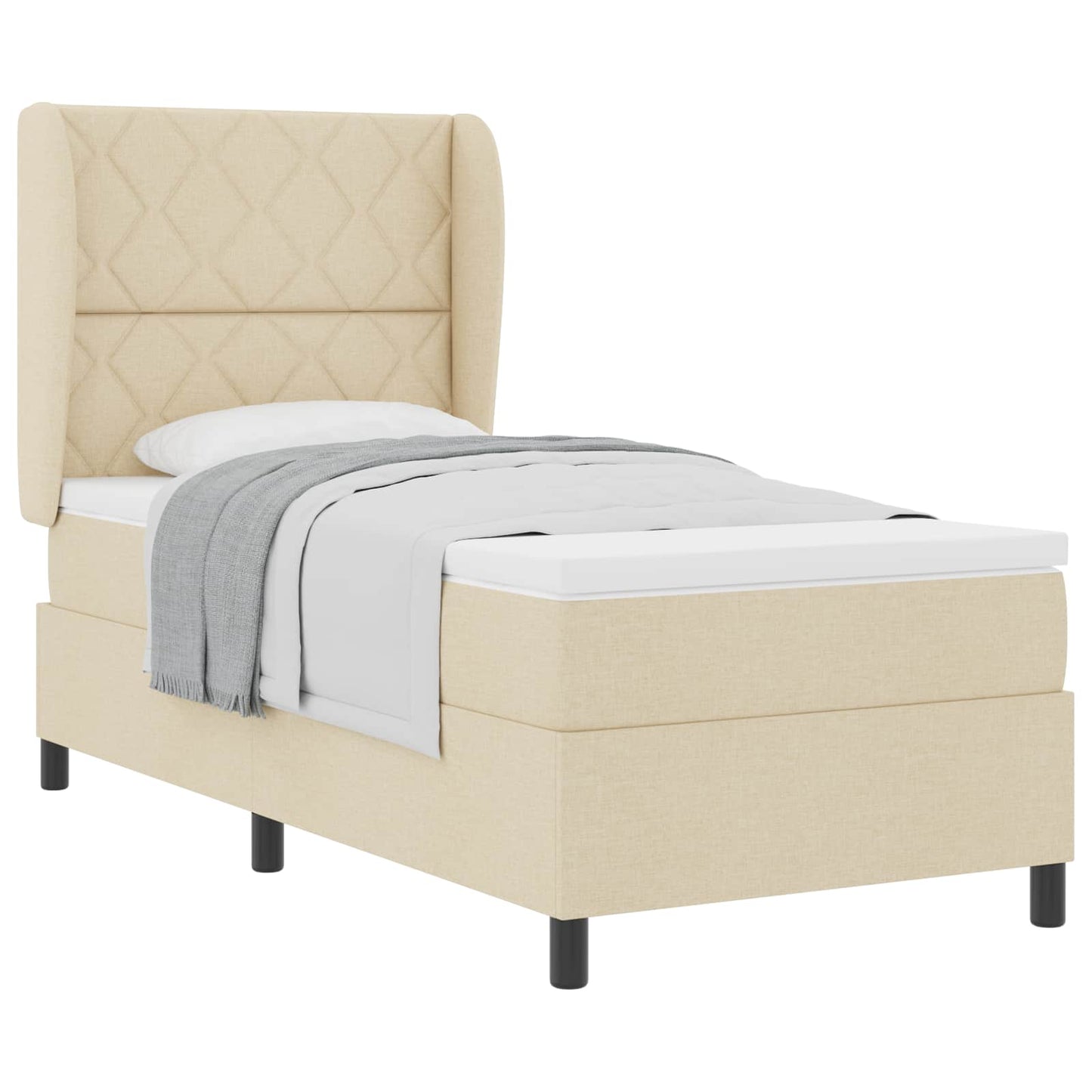 Box spring seng med hovedgærde Creme 90 x 200 cm Stof