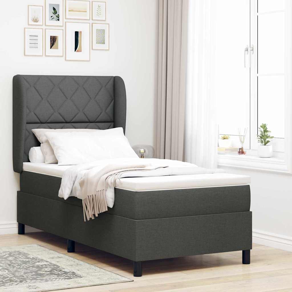 Box spring seng med hovedgærde Mørkegrå 100 x 200 cm Stof
