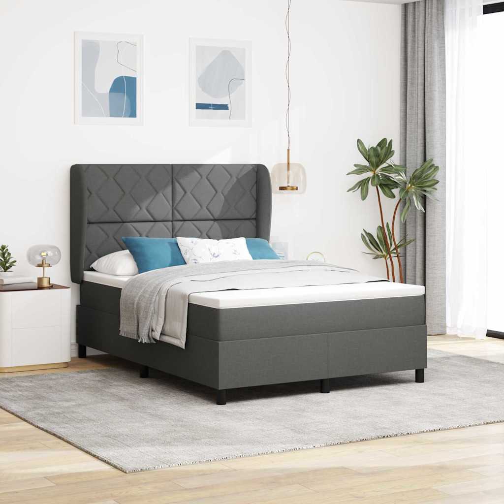 Box spring seng med hovedgærde Mørkegrå 140 x 200 cm Stof