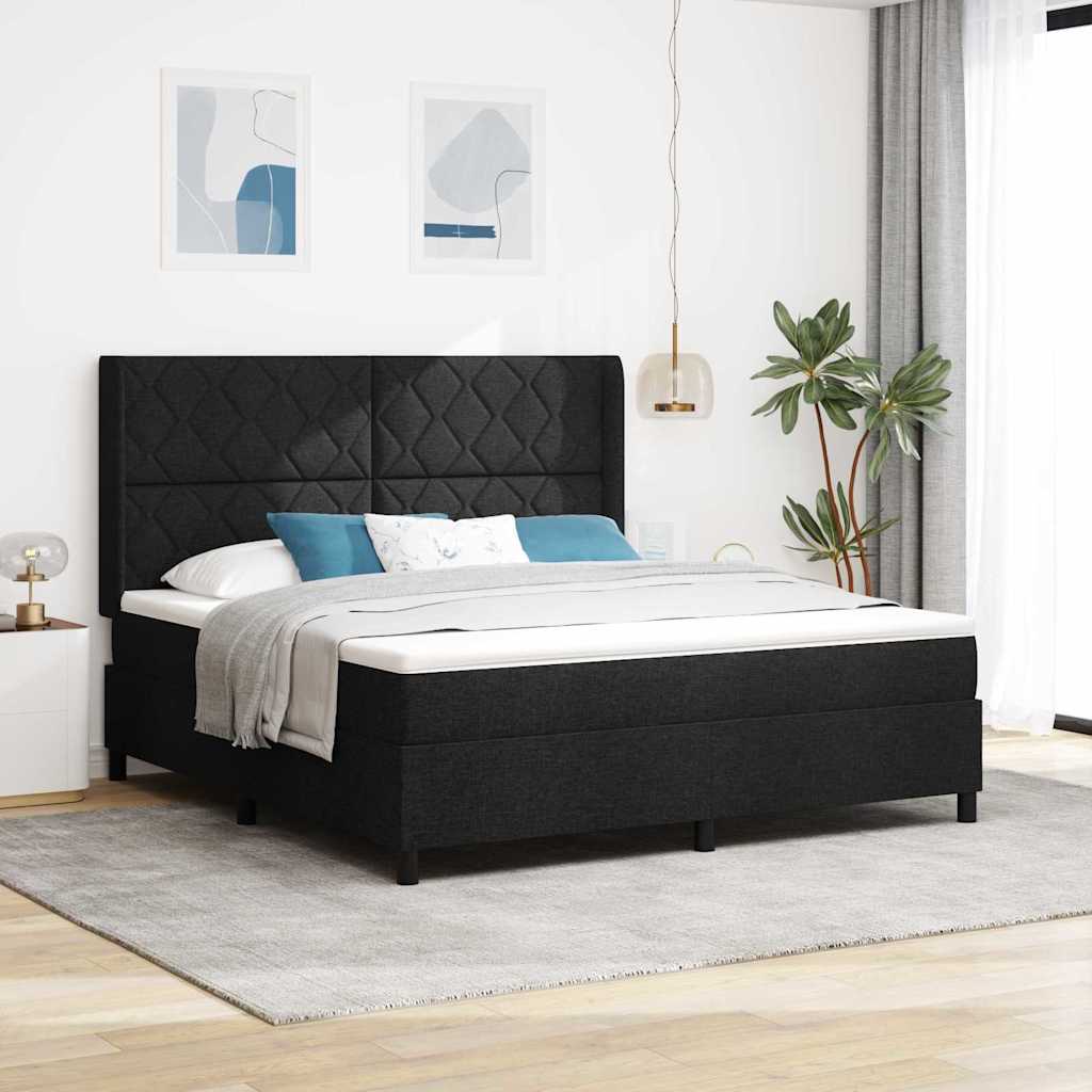 Box spring seng med hovedgærde Sort 180 x 200 cm Stof