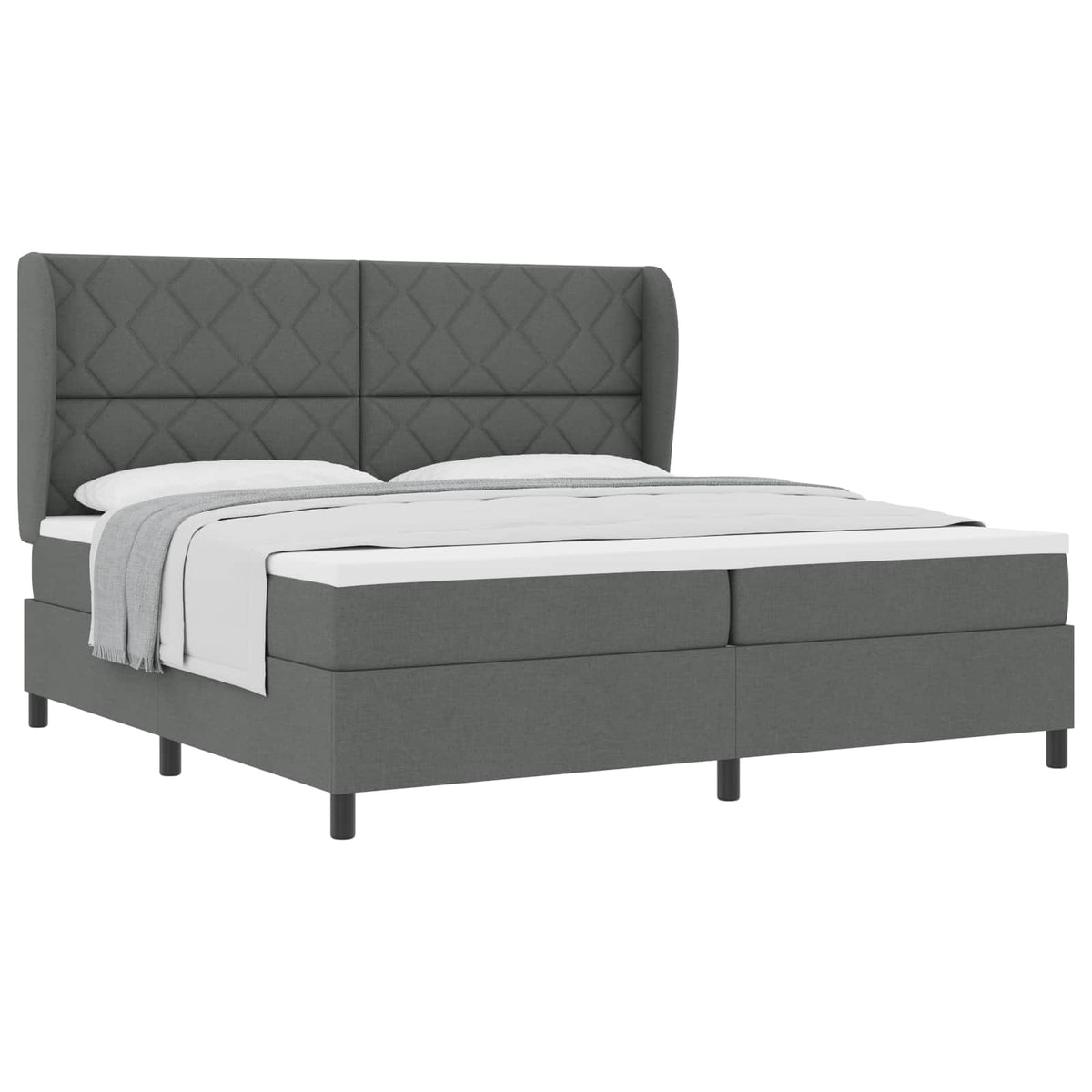 Box spring seng med hovedgærde Mørkegrå 200 x 200 cm Stof