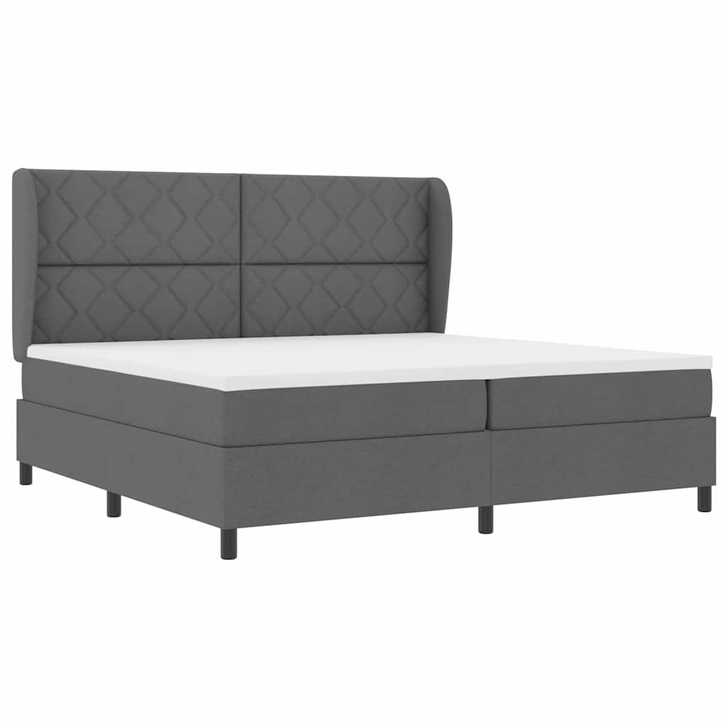 Box spring seng med hovedgærde Mørkegrå 200 x 200 cm Stof