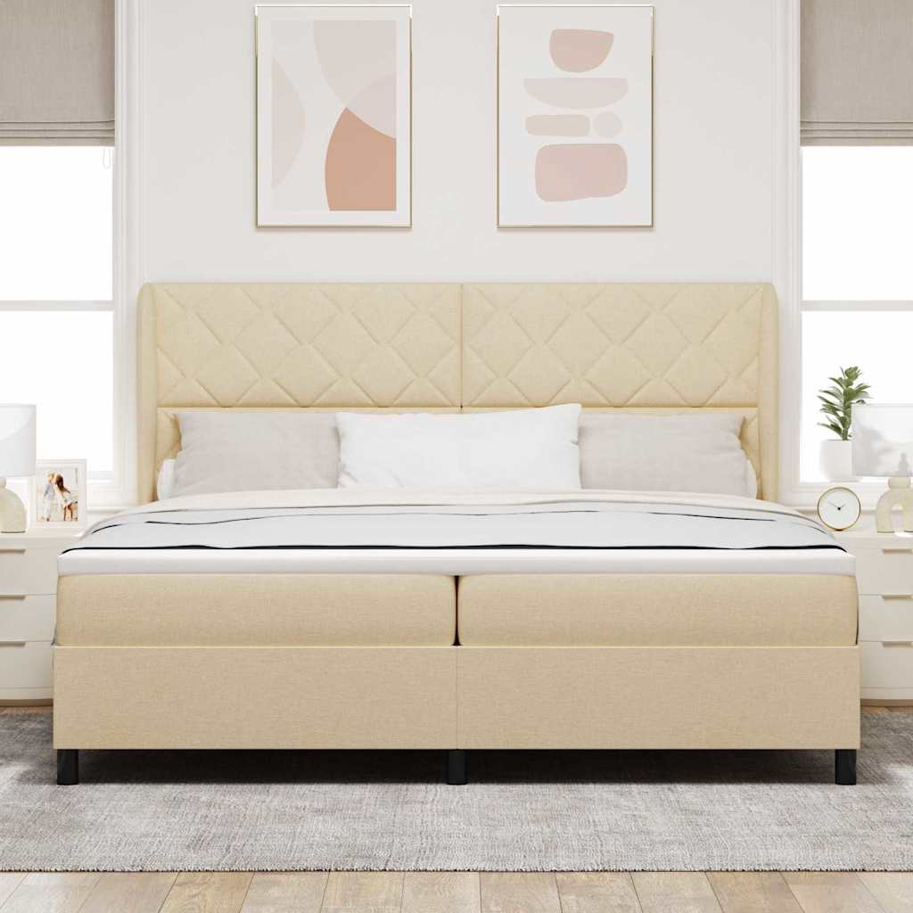 Box spring seng med hovedgærde Creme 200 x 200 cm Stof