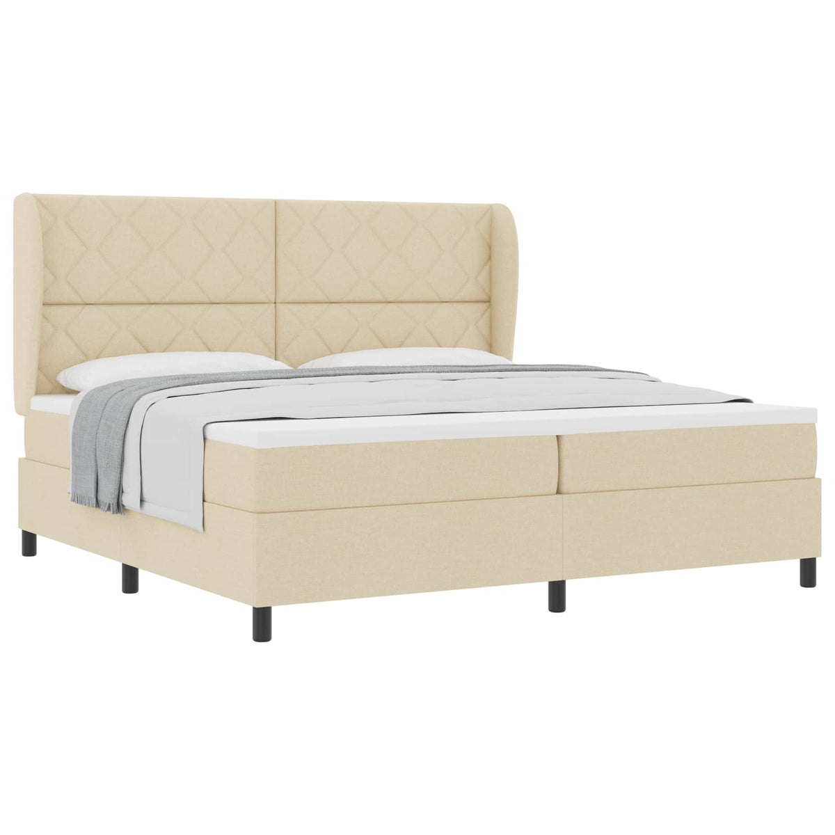 Box spring seng med hovedgærde Creme 200 x 200 cm Stof