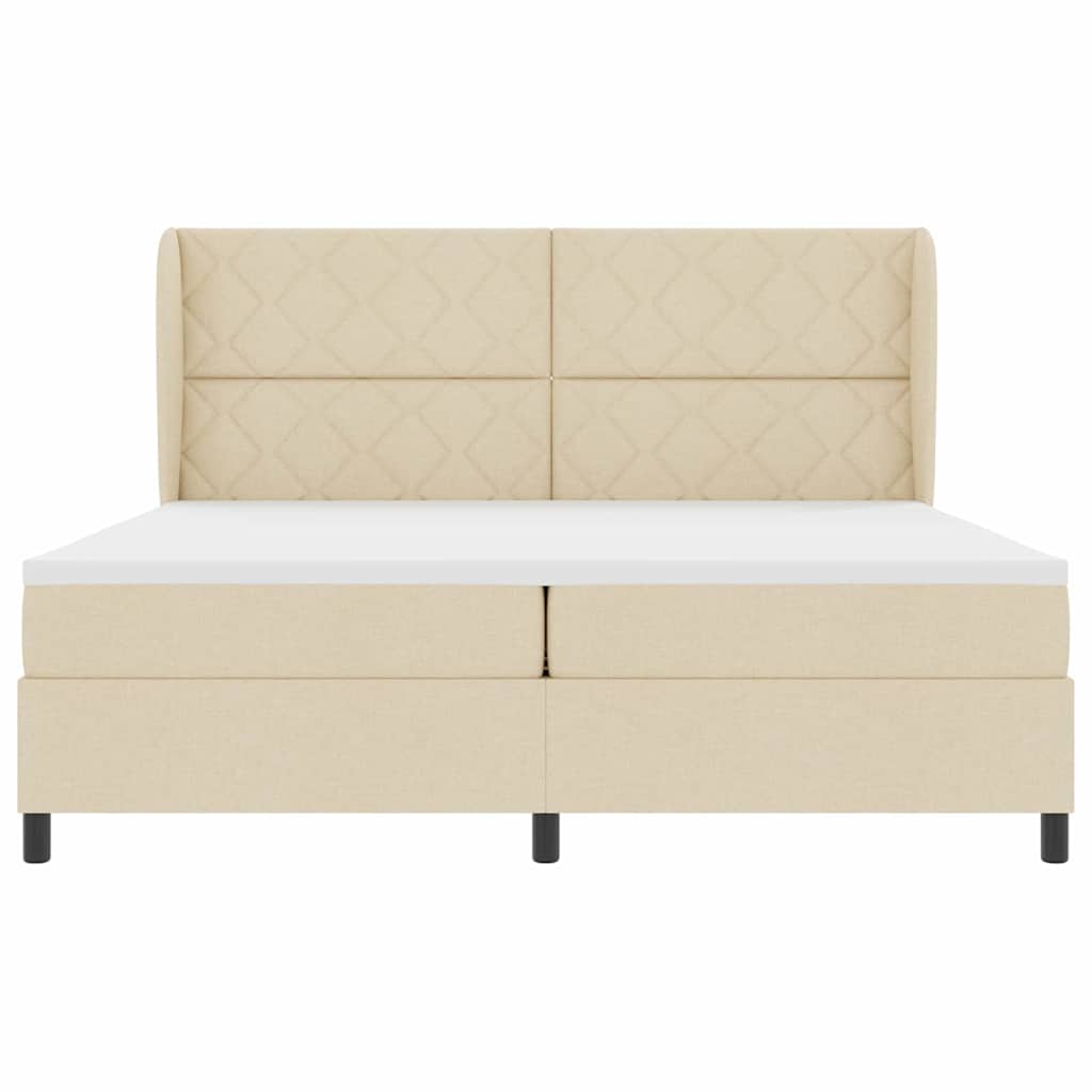 Box spring seng med hovedgærde Creme 200 x 200 cm Stof